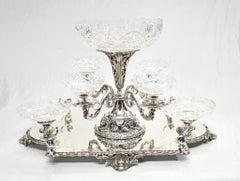 Silver Plate Table Centrepiece Sheffield Cherub Glass Epergne