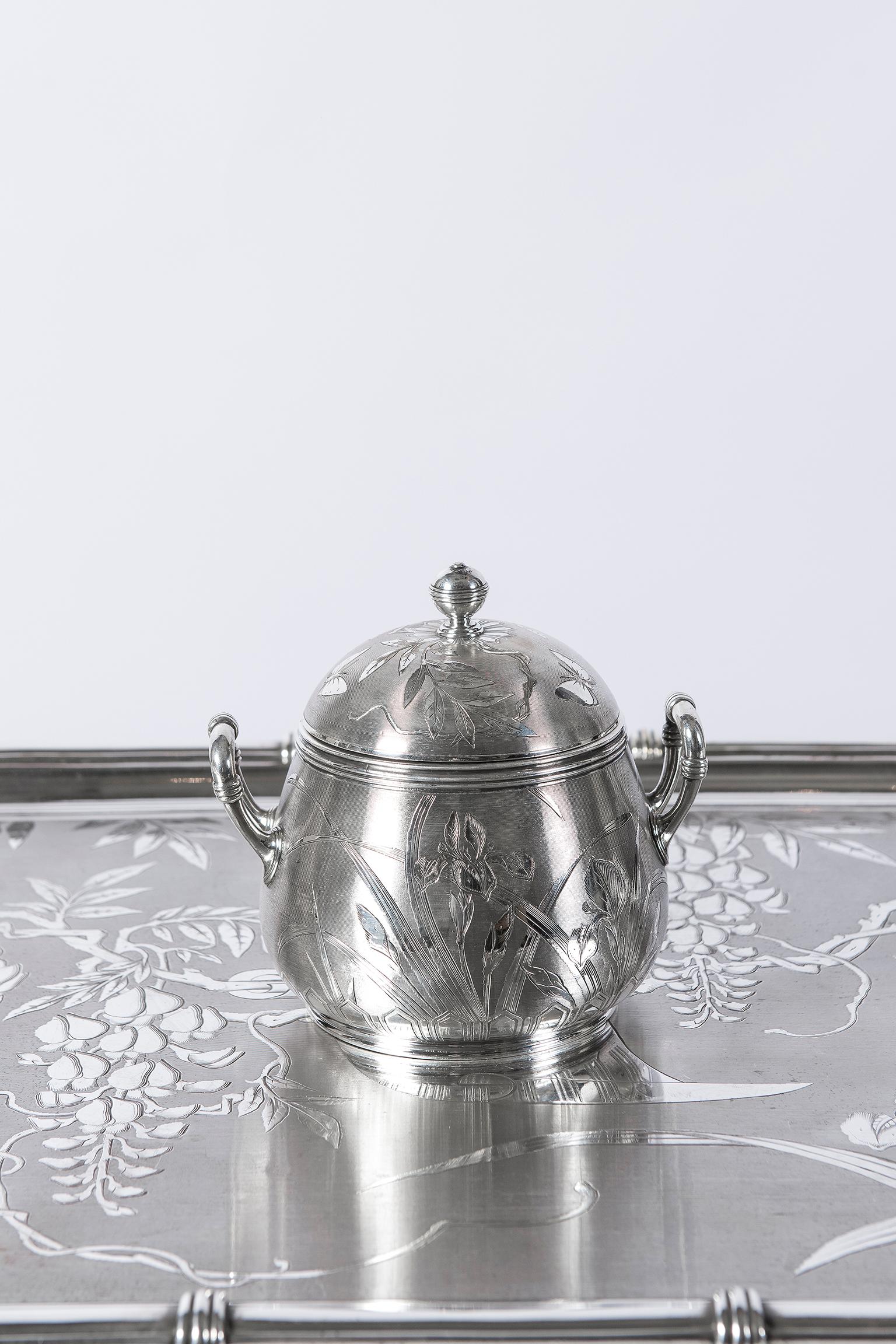 Art Nouveau Silver Plate Tea and Coffee Set, Bamboo Model by Christofle, France, circa 1890 For Sale