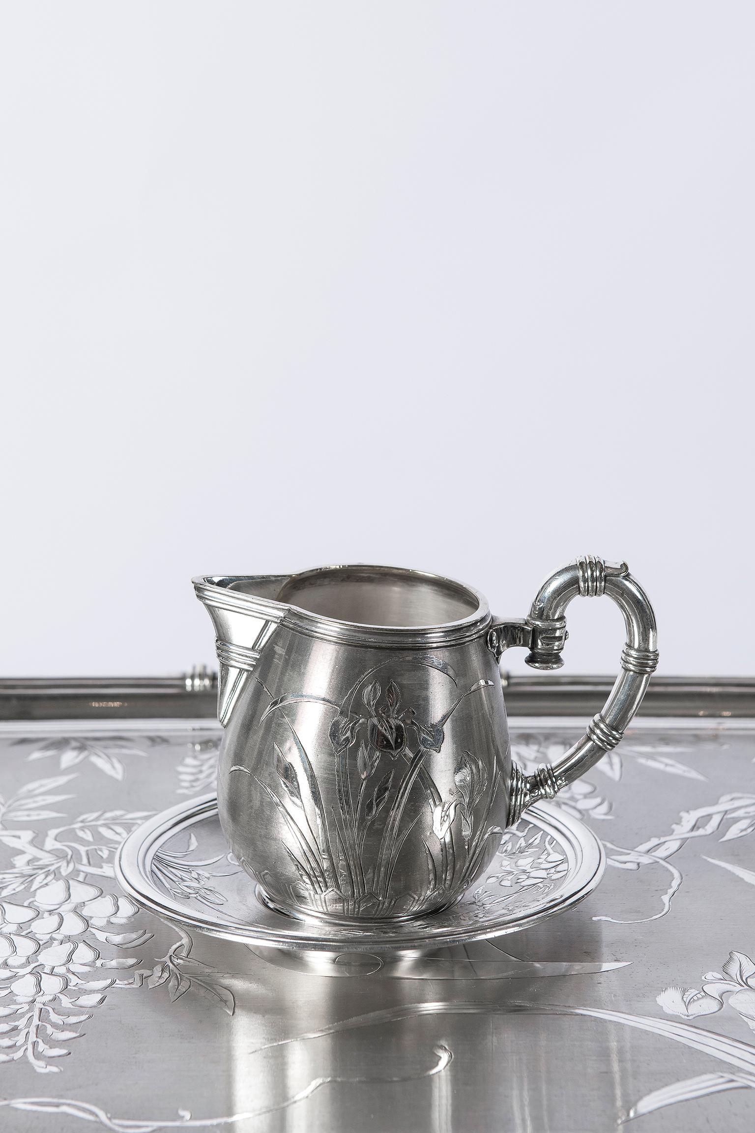 French Silver Plate Tea and Coffee Set, Bamboo Model by Christofle, France, circa 1890 For Sale