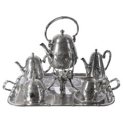 Silver Plate Tea and Coffee Set, Bamboo Model by Christofle, France, circa 1890