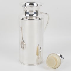 Jarra termo aislante plateada de Studio Italia, 1980, motivo de tenis