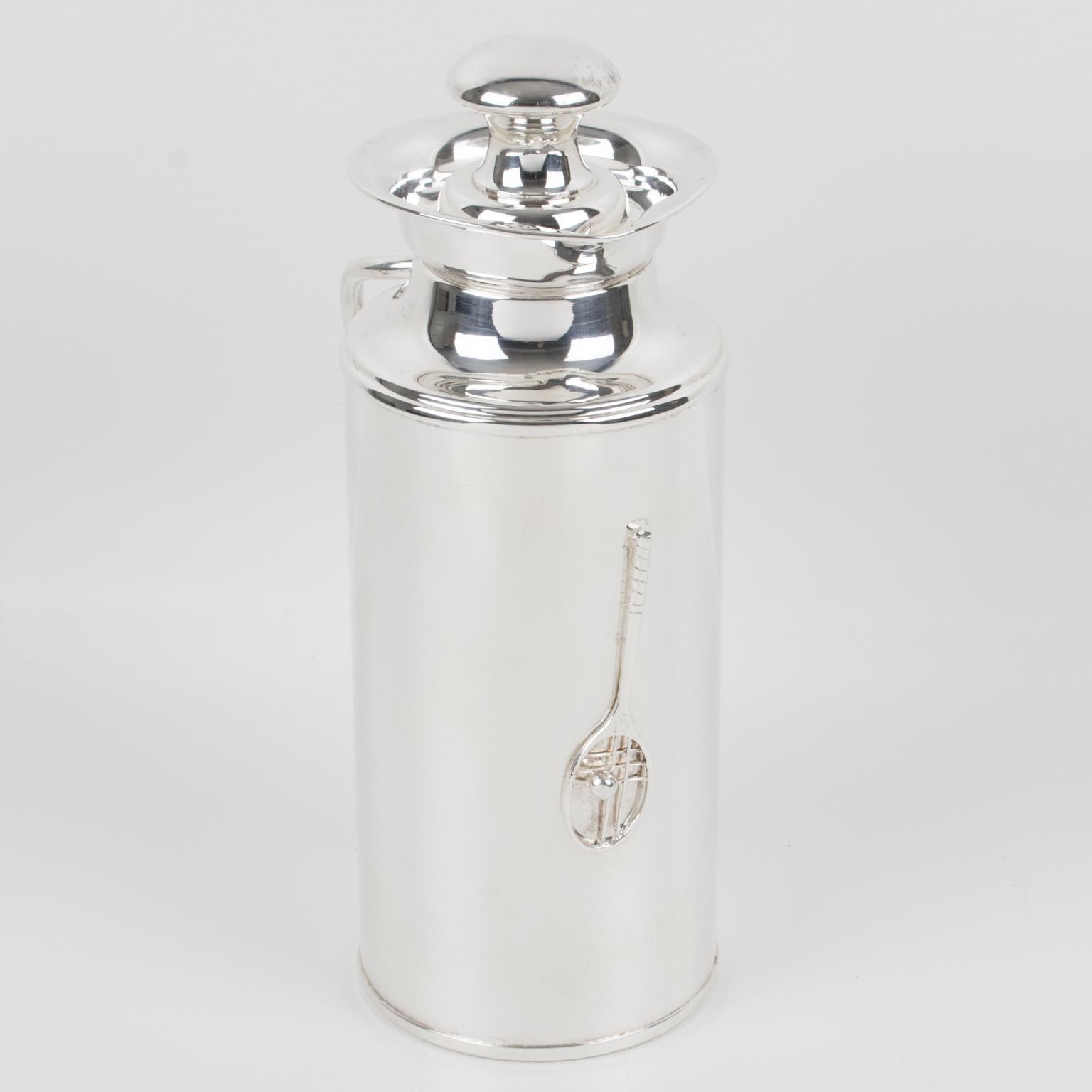 Modern Silver Plate Thermos Insulated Decanter with Tennis Motif, Italy 1980s For Sale