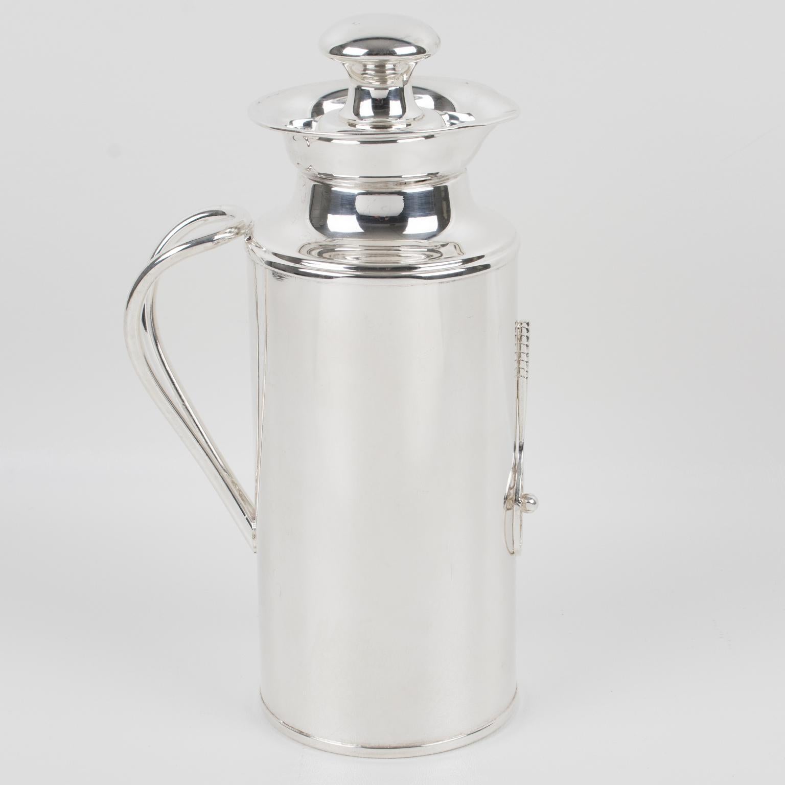 Italian Silver Plate Thermos Insulated Decanter with Tennis Motif, Italy 1980s For Sale