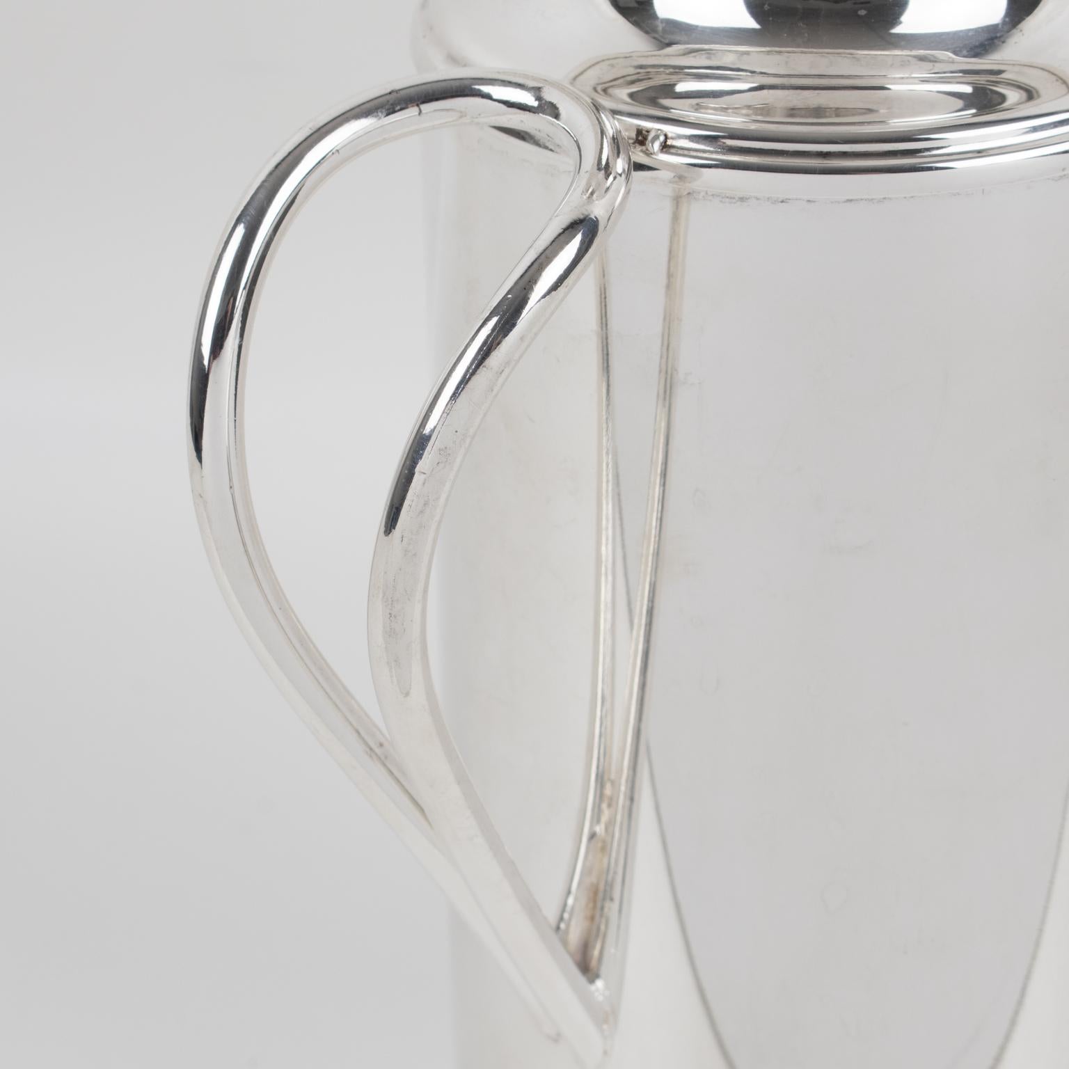 Metal Silver Plate Thermos Insulated Decanter with Tennis Motif, Italy 1980s For Sale