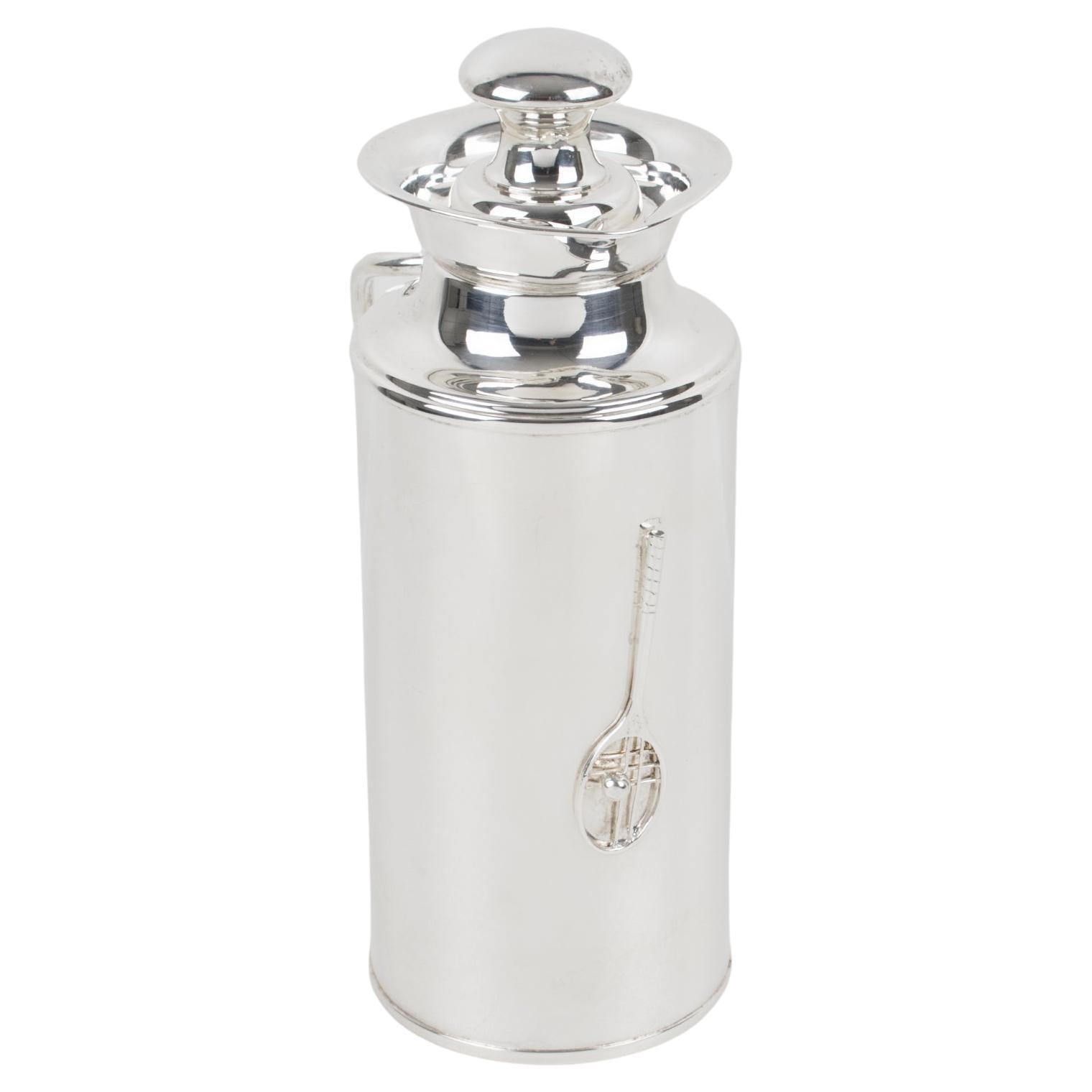 Silver Plate Thermos Insulated Decanter with Tennis Motif, Italy 1980s For Sale