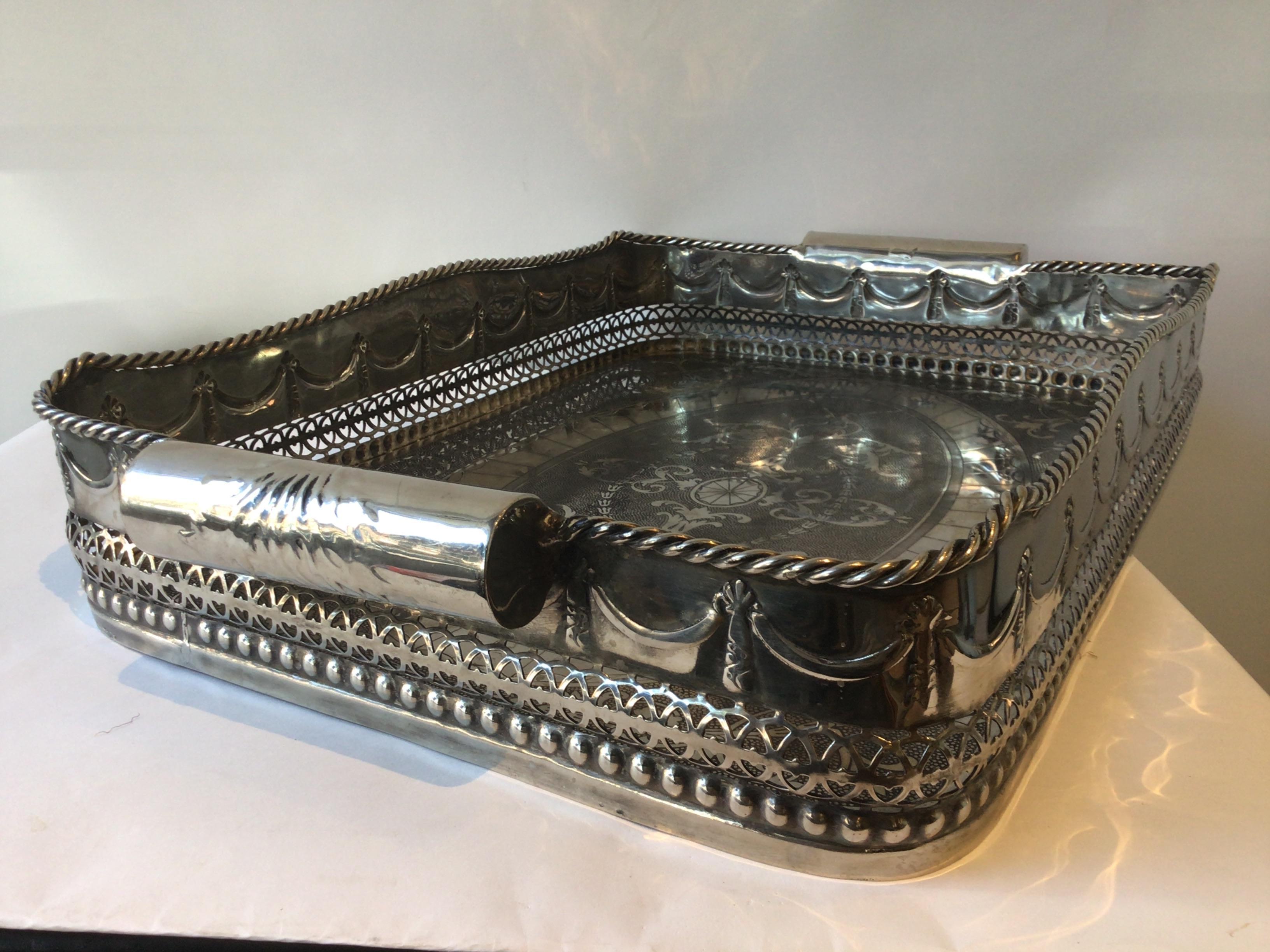 Silver Plate Tray with High Gallery 1