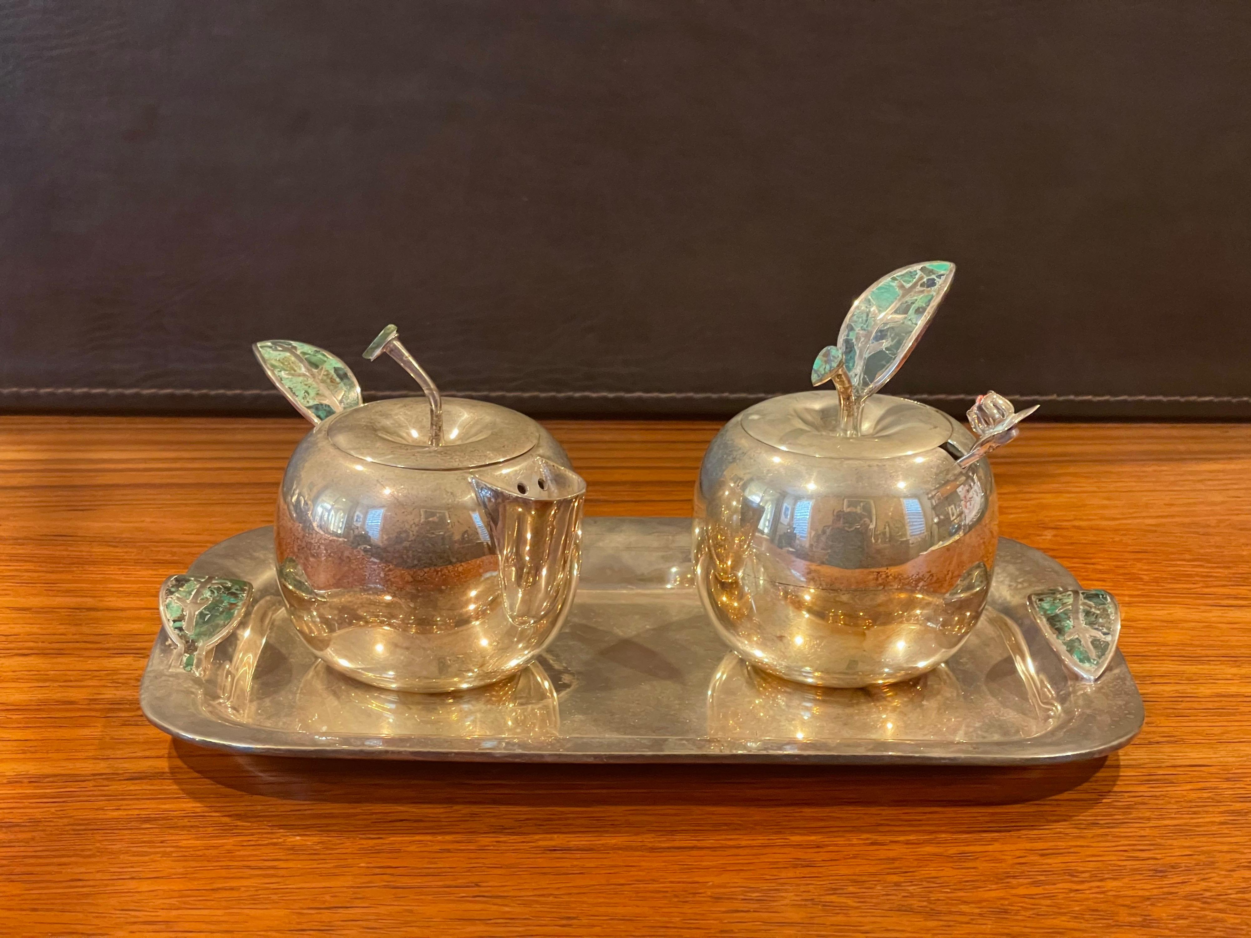Beautiful four piece silver plate & turquoise 
