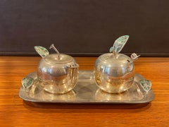 Silver Plate & Turquoise "Apple" Cream and Sugar by Los Castillo of Mexico