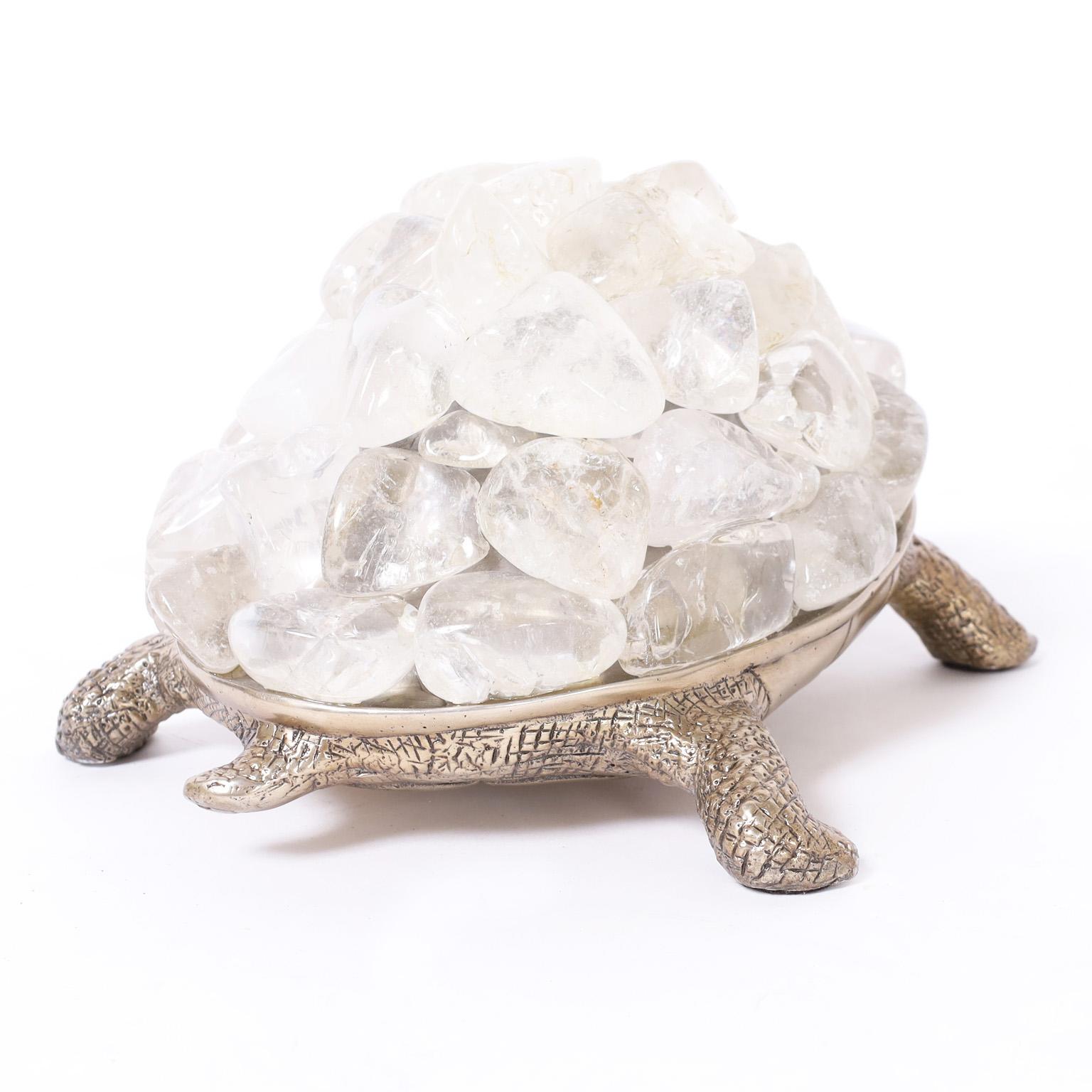 Philippine Silver Plate Turtle with Crystal Rocks For Sale