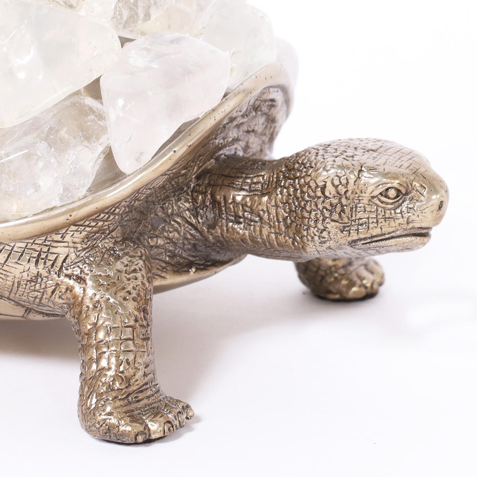 Silver Plate Turtle with Crystal Rocks In Good Condition For Sale In Palm Beach, FL