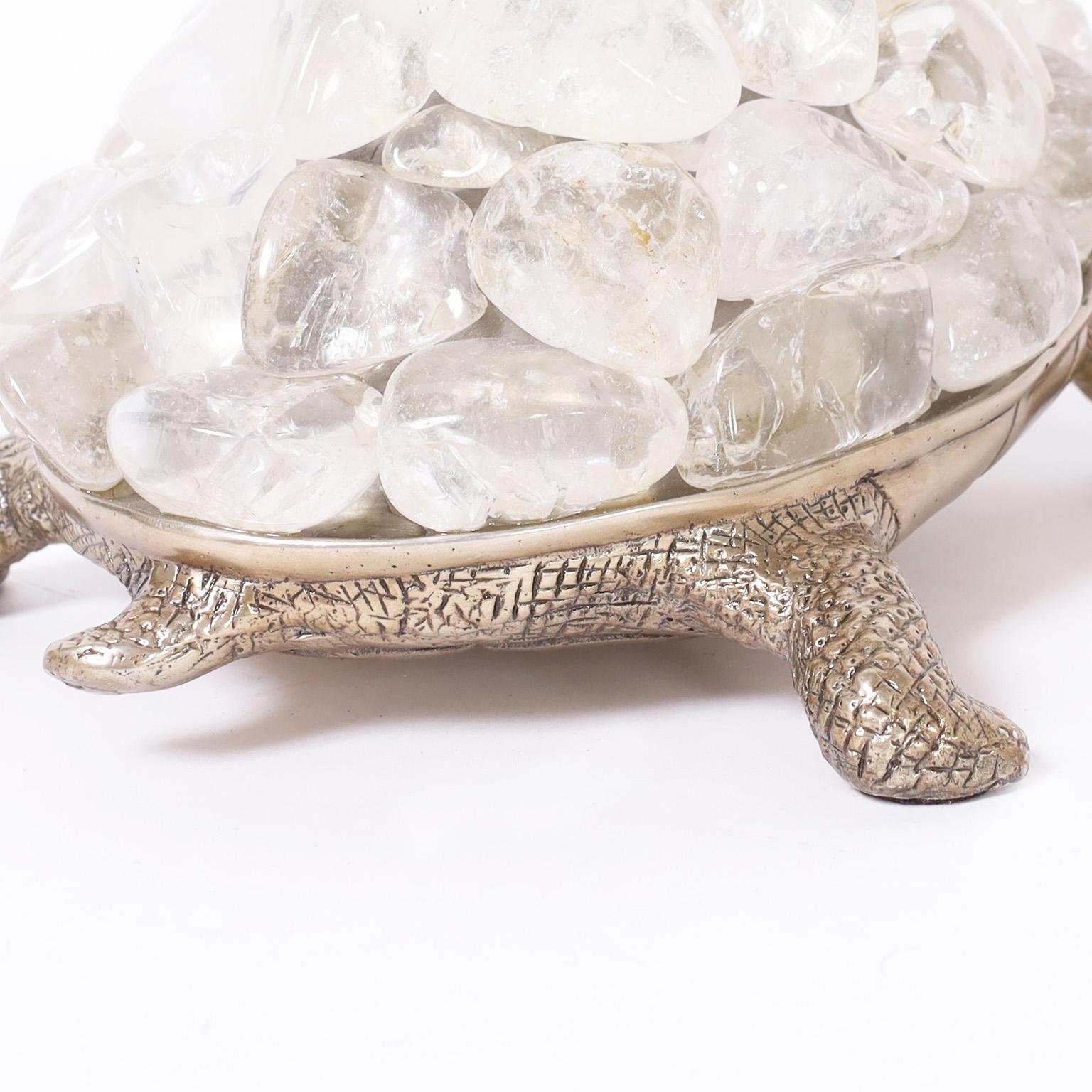 Silver Plate Turtle with Crystal Rocks For Sale 1