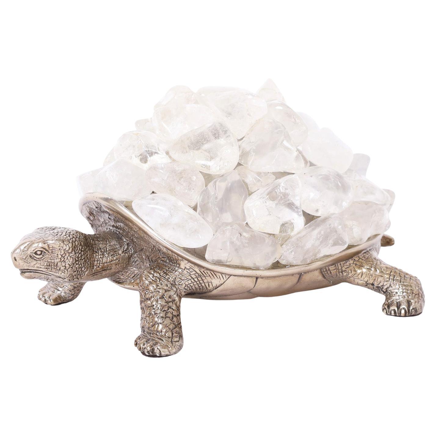 Silver Plate Turtle with Crystal Rocks For Sale