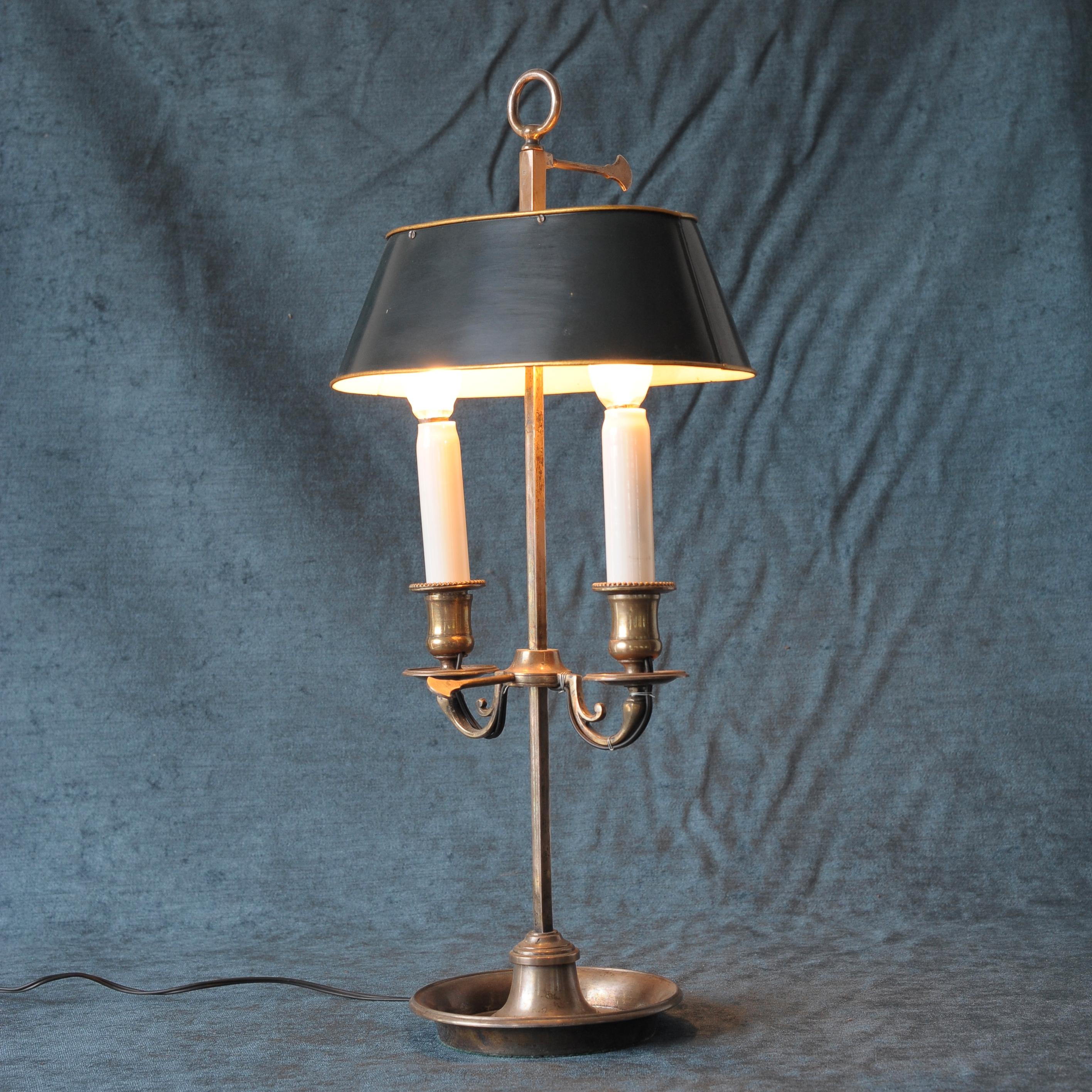 Early 20th century electrified two-light lamp in good original condition.