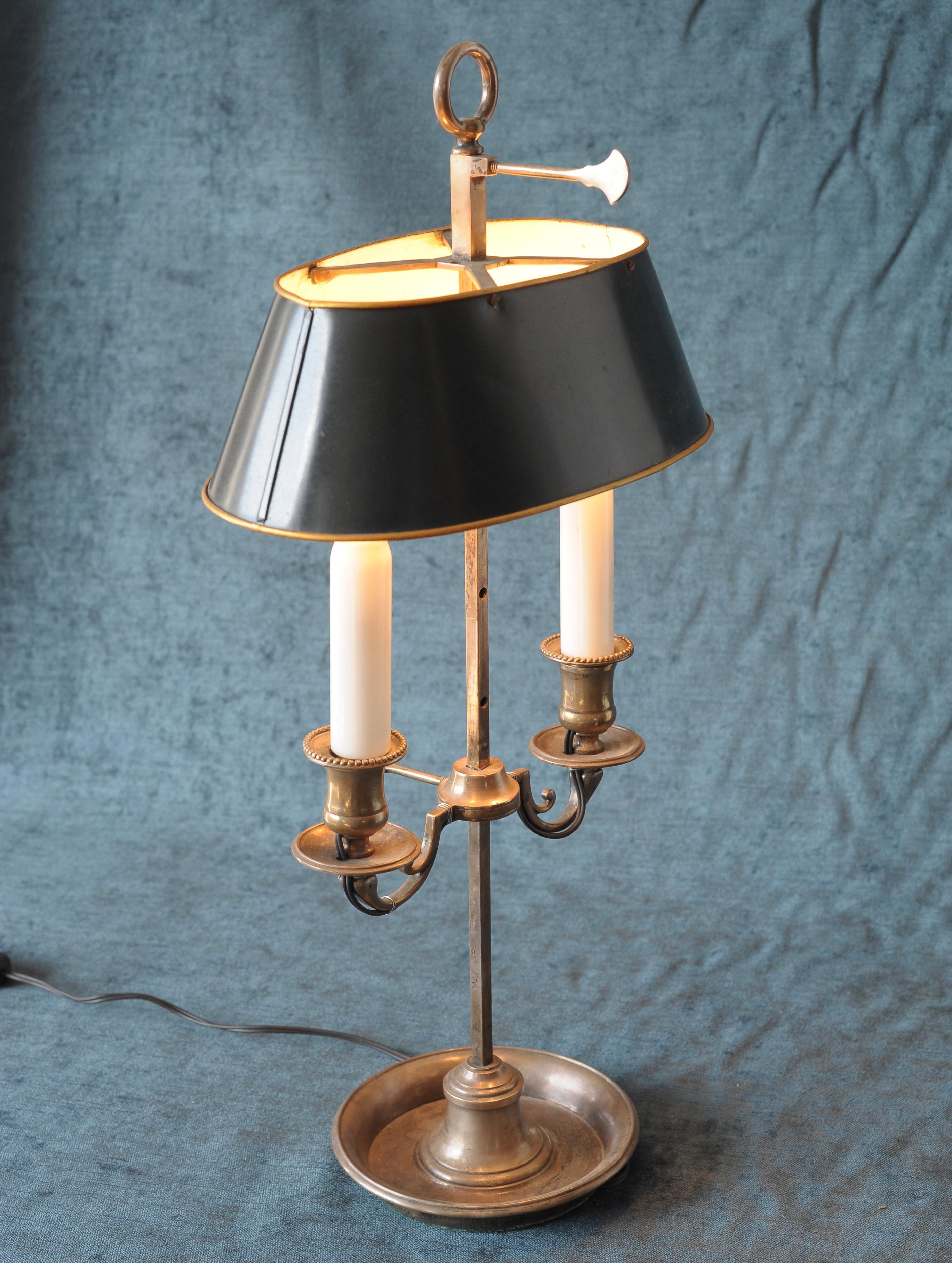 French Silver Plate Two-Light Bouillotte Lamp For Sale