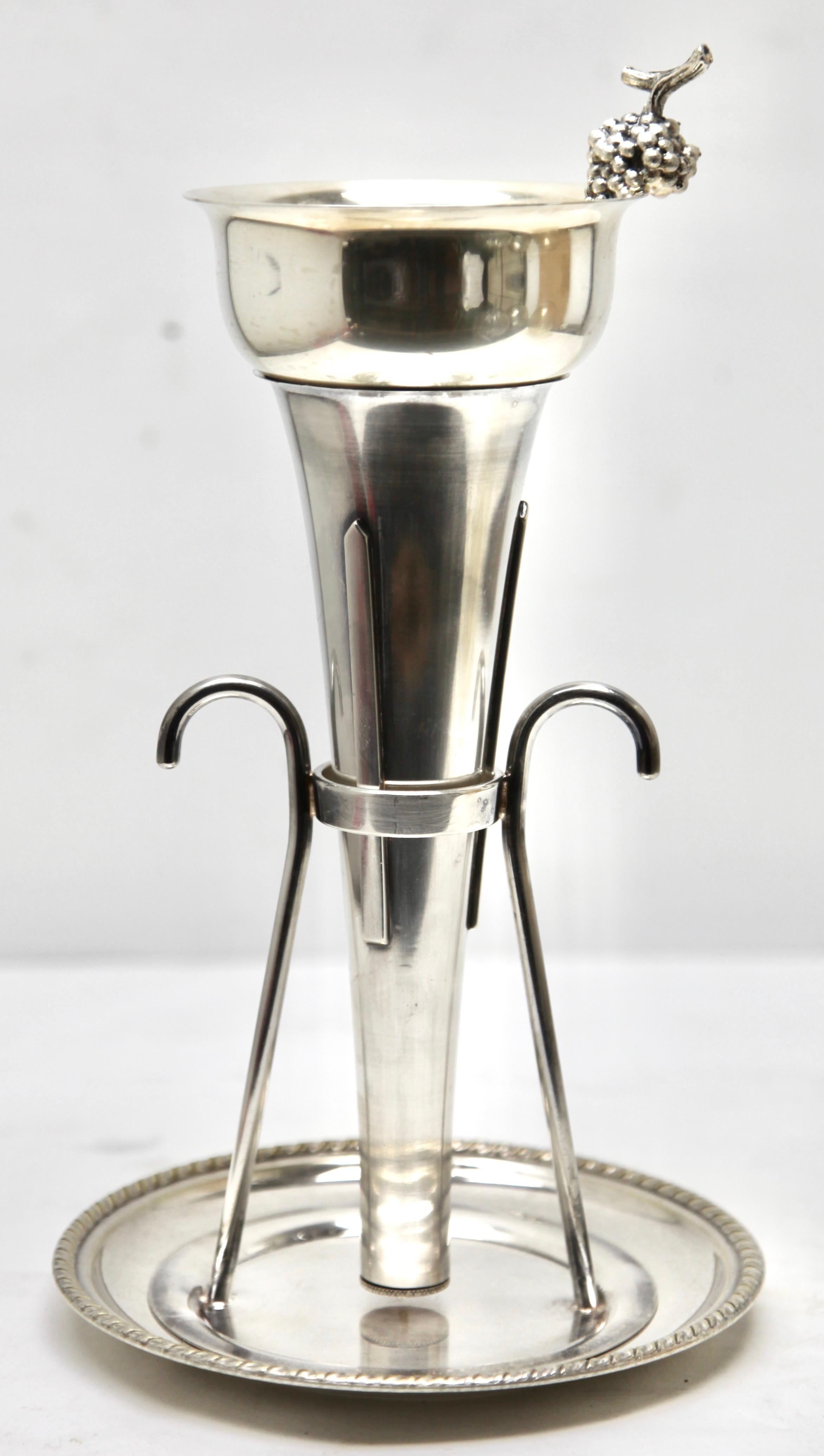 Silver Plate Wine Bar Funnel on Stand Signed For Sale 5