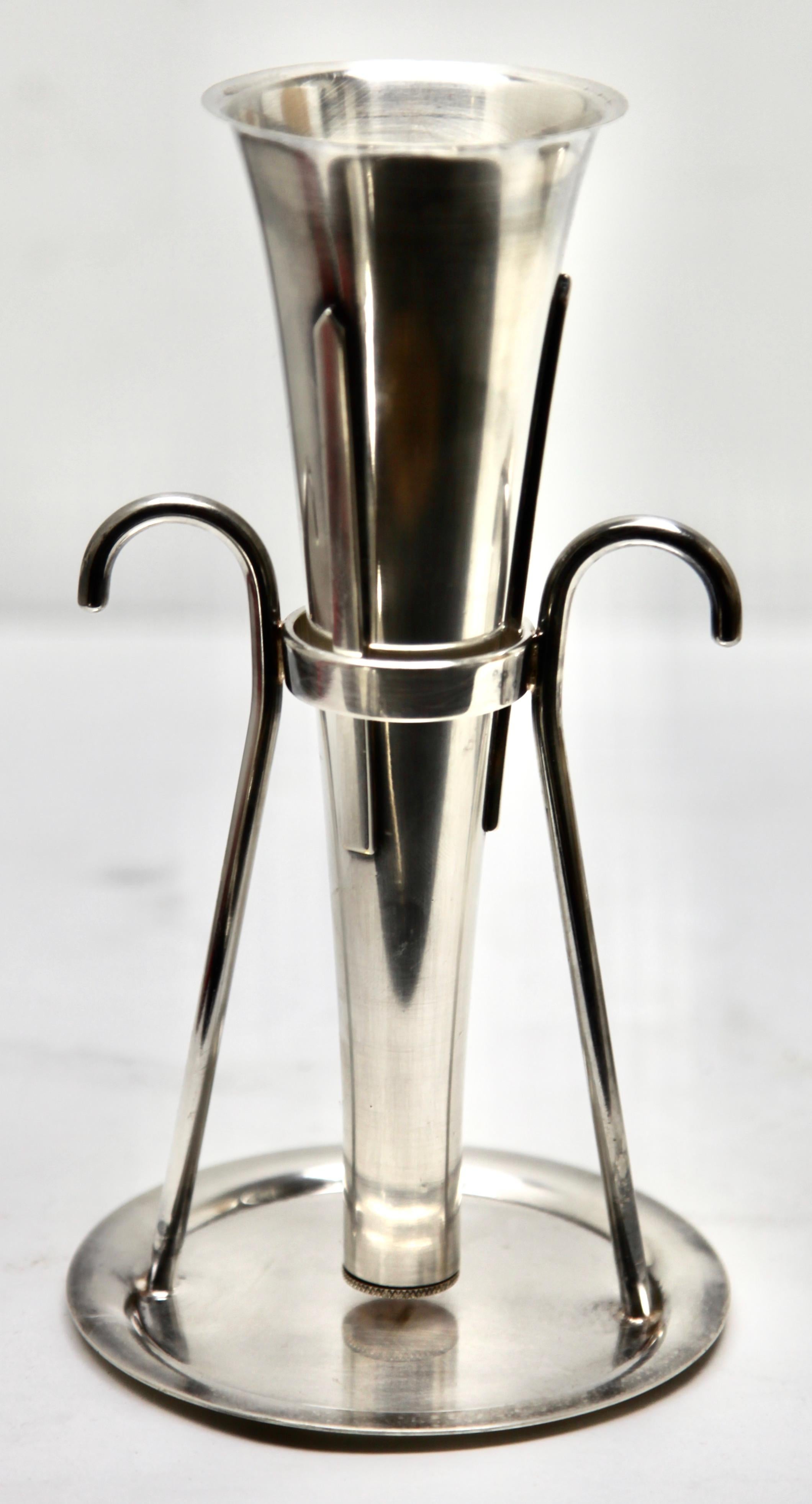 English Silver Plate Wine Bar Funnel on Stand Signed For Sale
