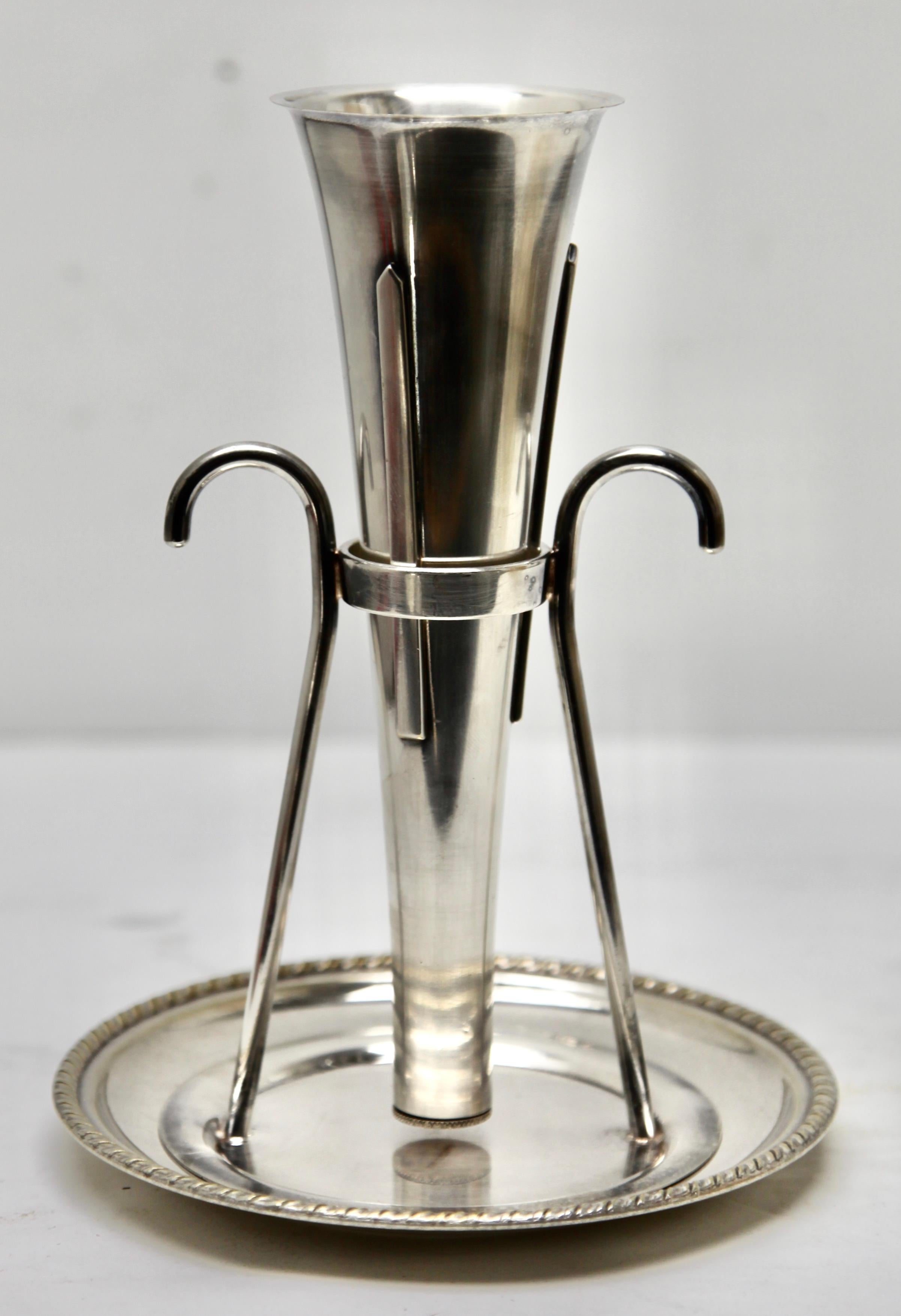 Hand-Crafted Silver Plate Wine Bar Funnel on Stand Signed For Sale