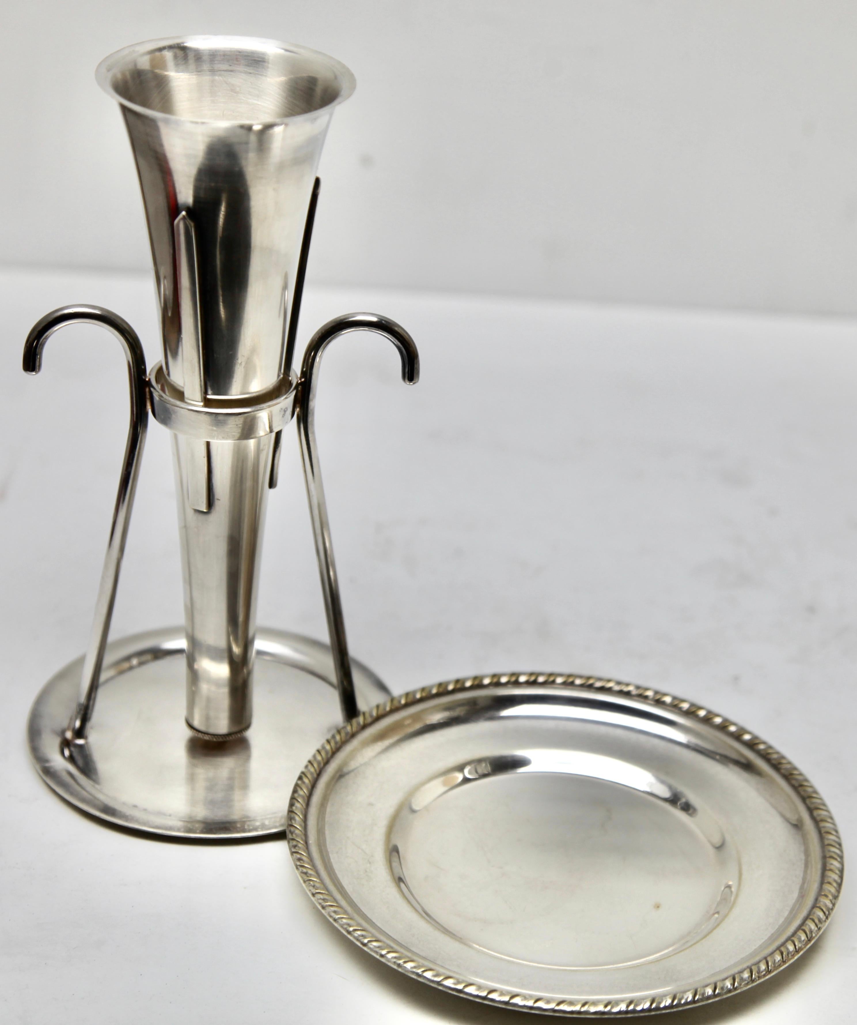 Mid-20th Century Silver Plate Wine Bar Funnel on Stand Signed For Sale