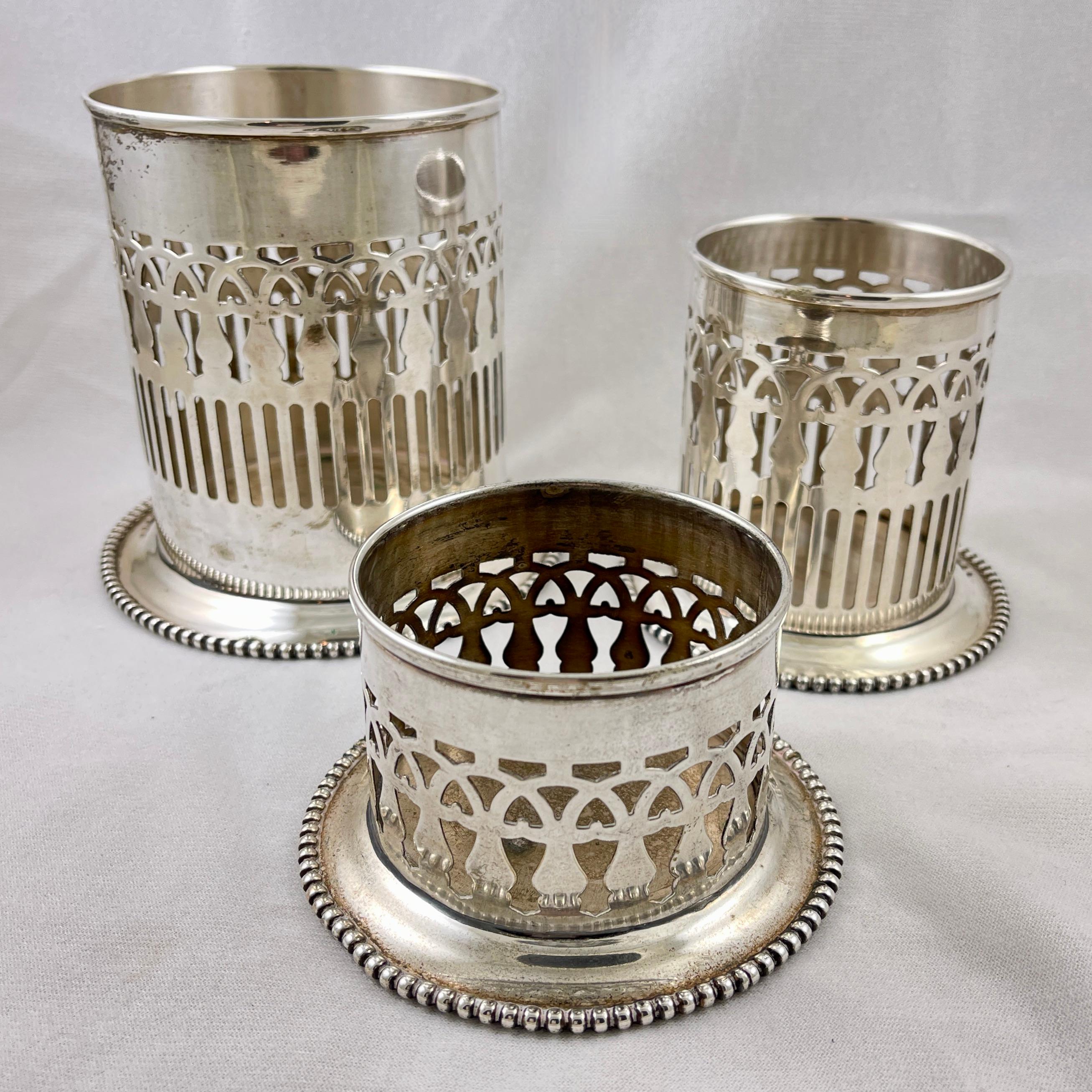 American Silver-Plate Wine & Condiment Bottle Table Coasters, Set of Three For Sale