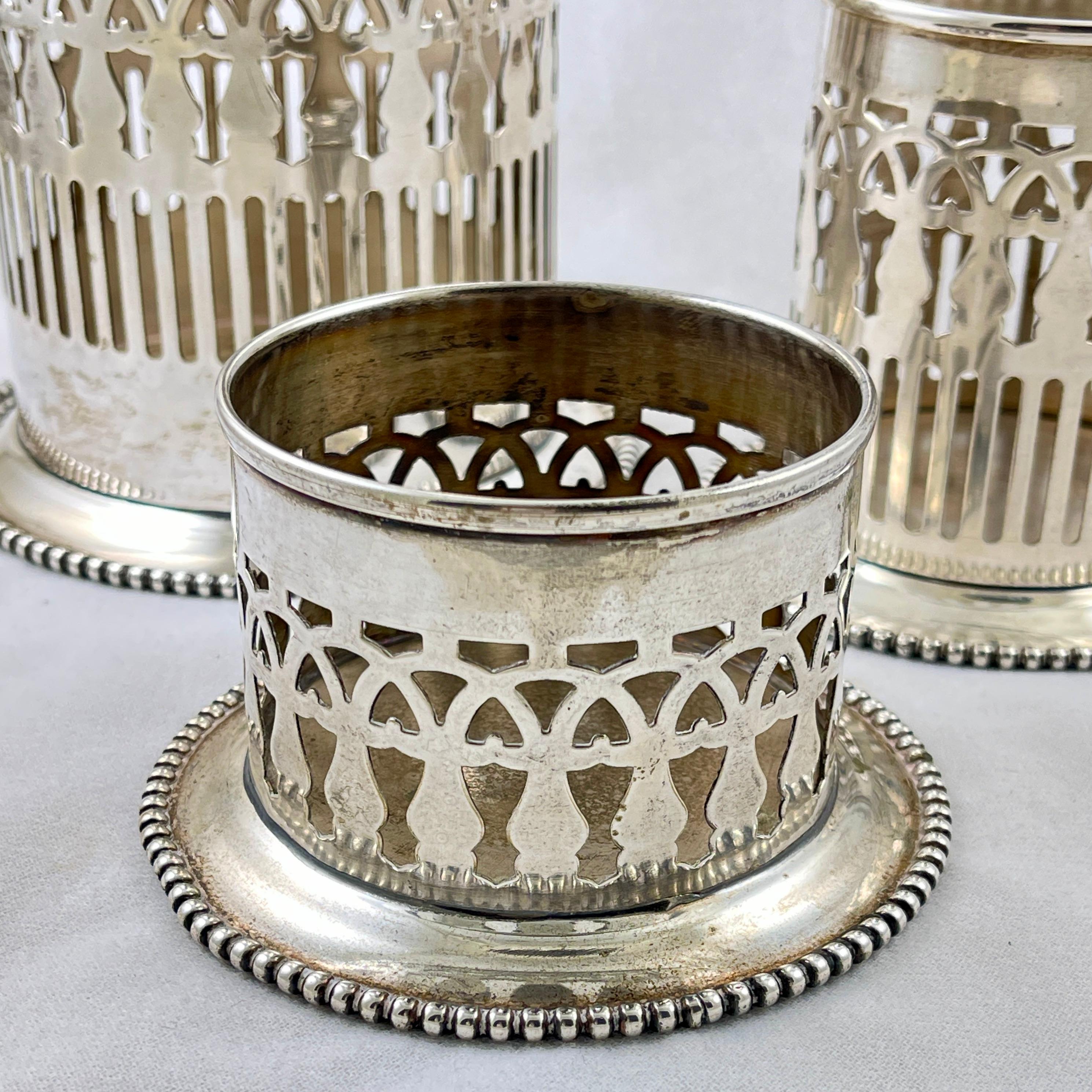 Silver-Plate Wine & Condiment Bottle Table Coasters, Set of Three In Good Condition For Sale In Philadelphia, PA