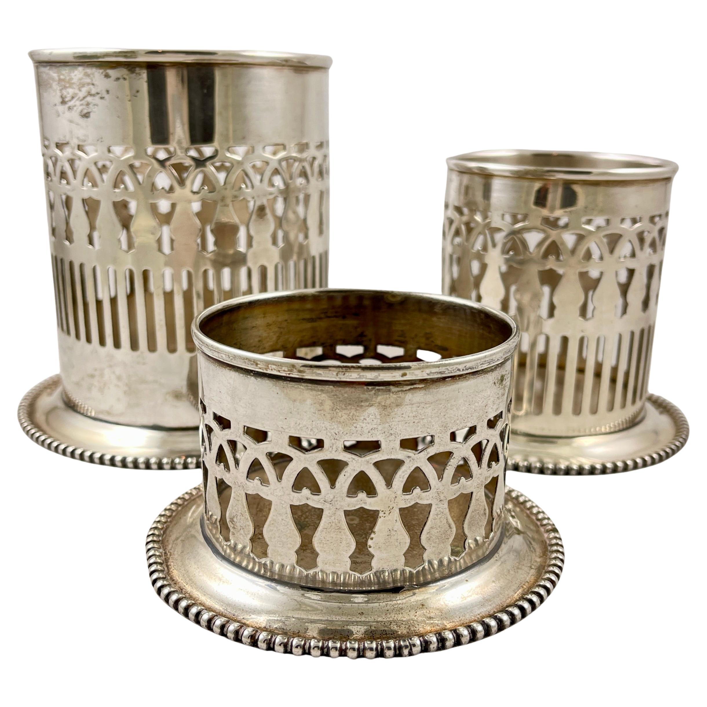 Silver-Plate Wine & Condiment Bottle Table Coasters, Set of Three