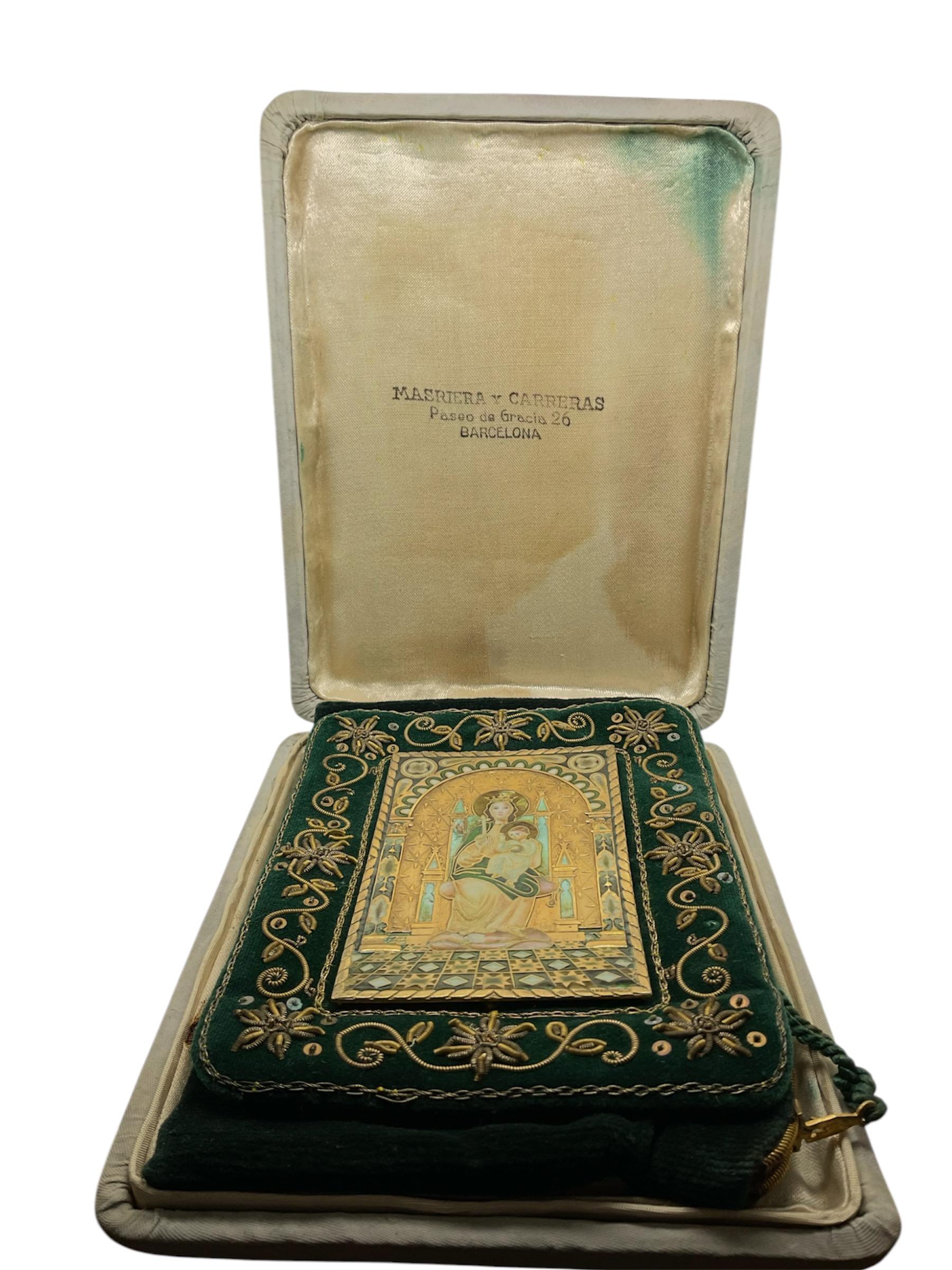 Modernist Silver Plate, with enamels showing the Virgin with the child. For Sale