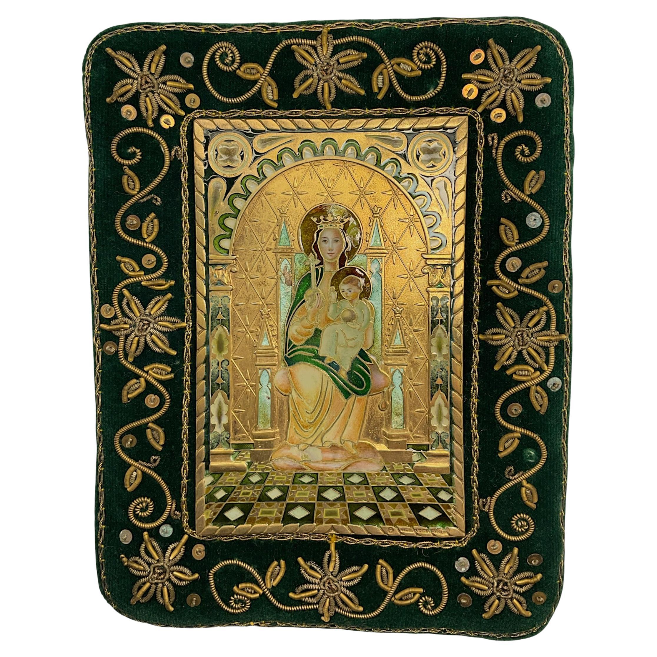 Silver Plate, with enamels showing the Virgin with the child. For Sale