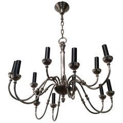 Silver Plated 12-Light Neoclassical Chandelier, circa 1940