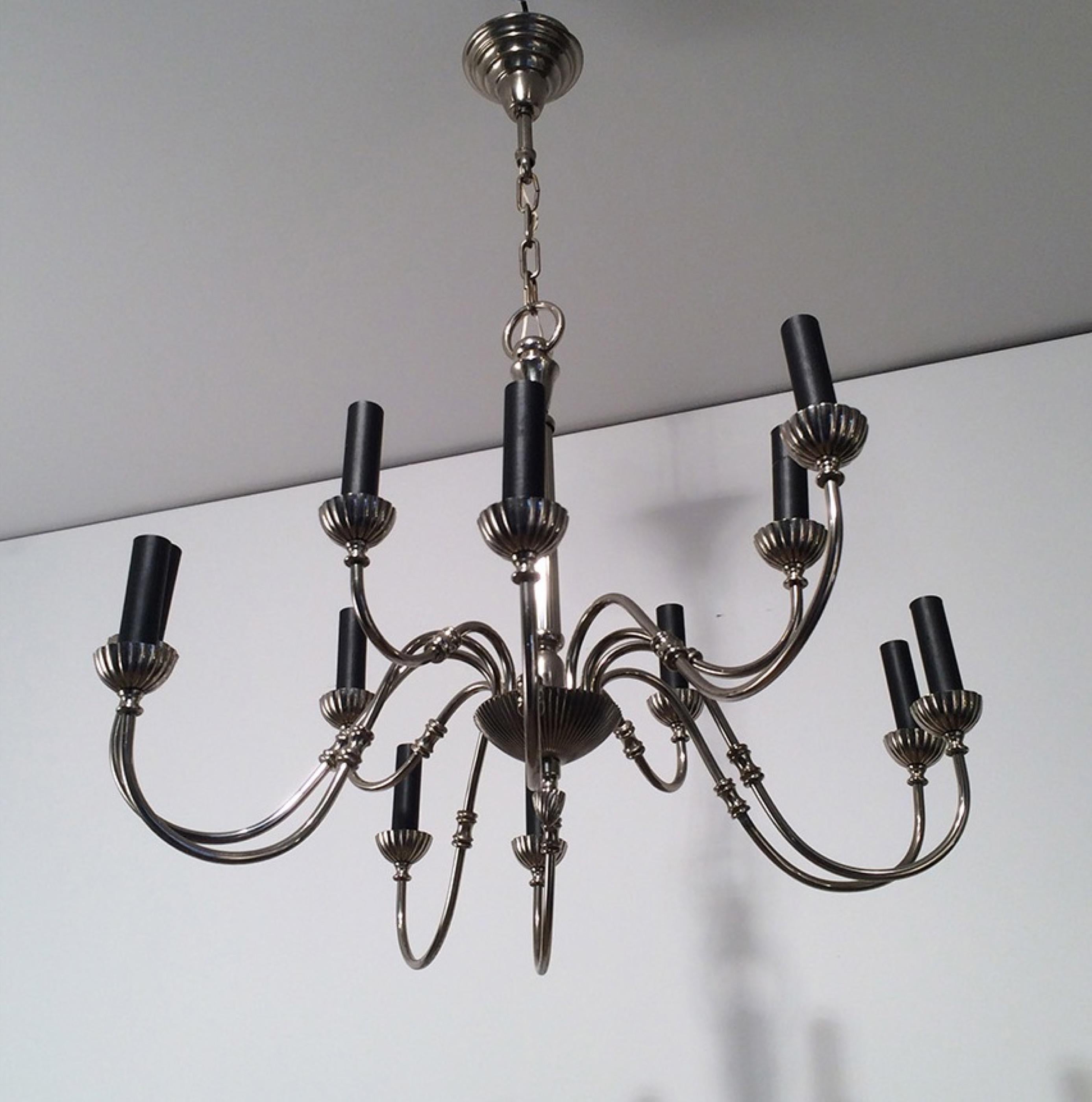 Silver Plated 12-Light Neoclassical Chandelier, circa 1940 For Sale 6