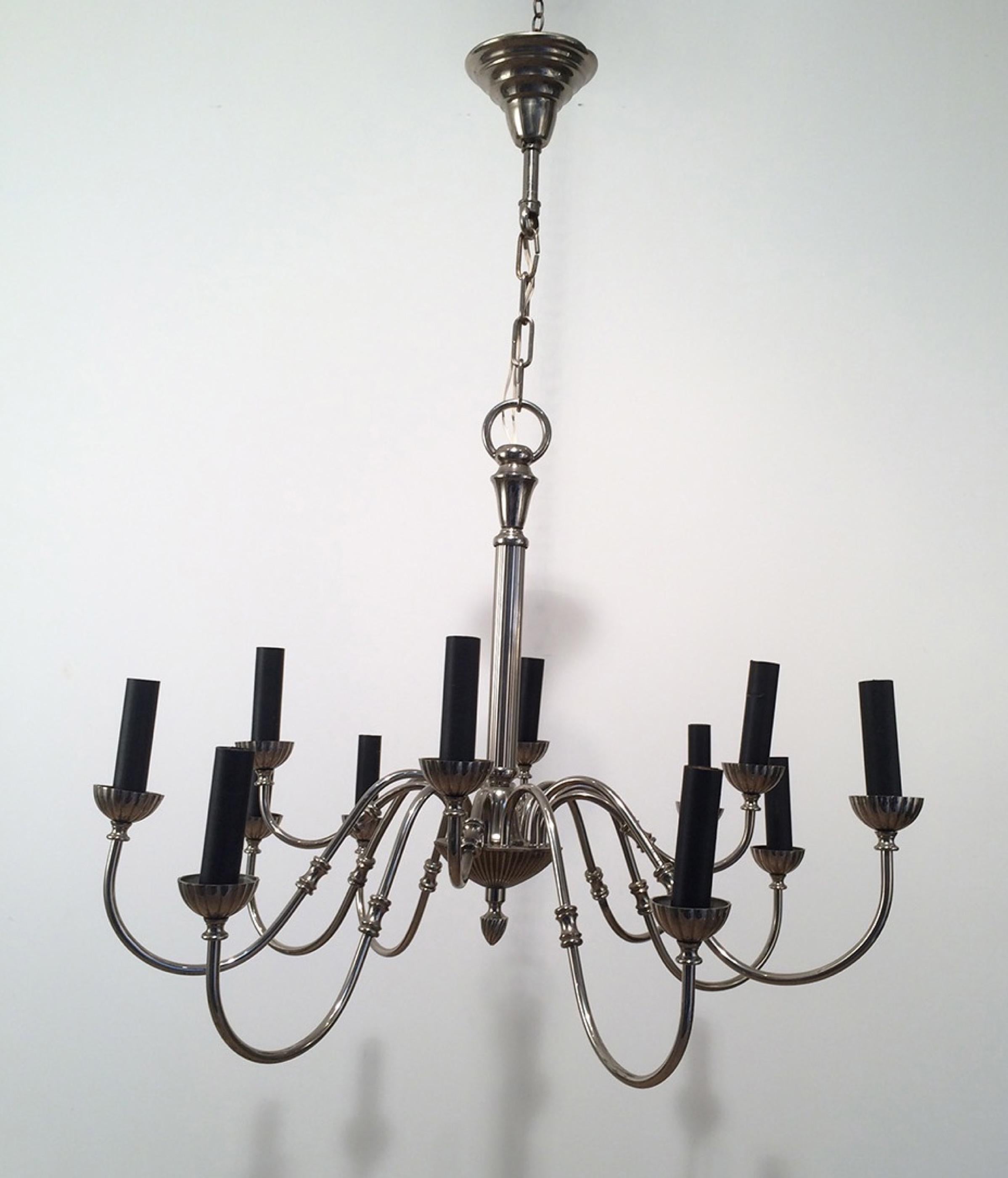 Silver Plated 12-Light Neoclassical Chandelier, circa 1940 For Sale 7