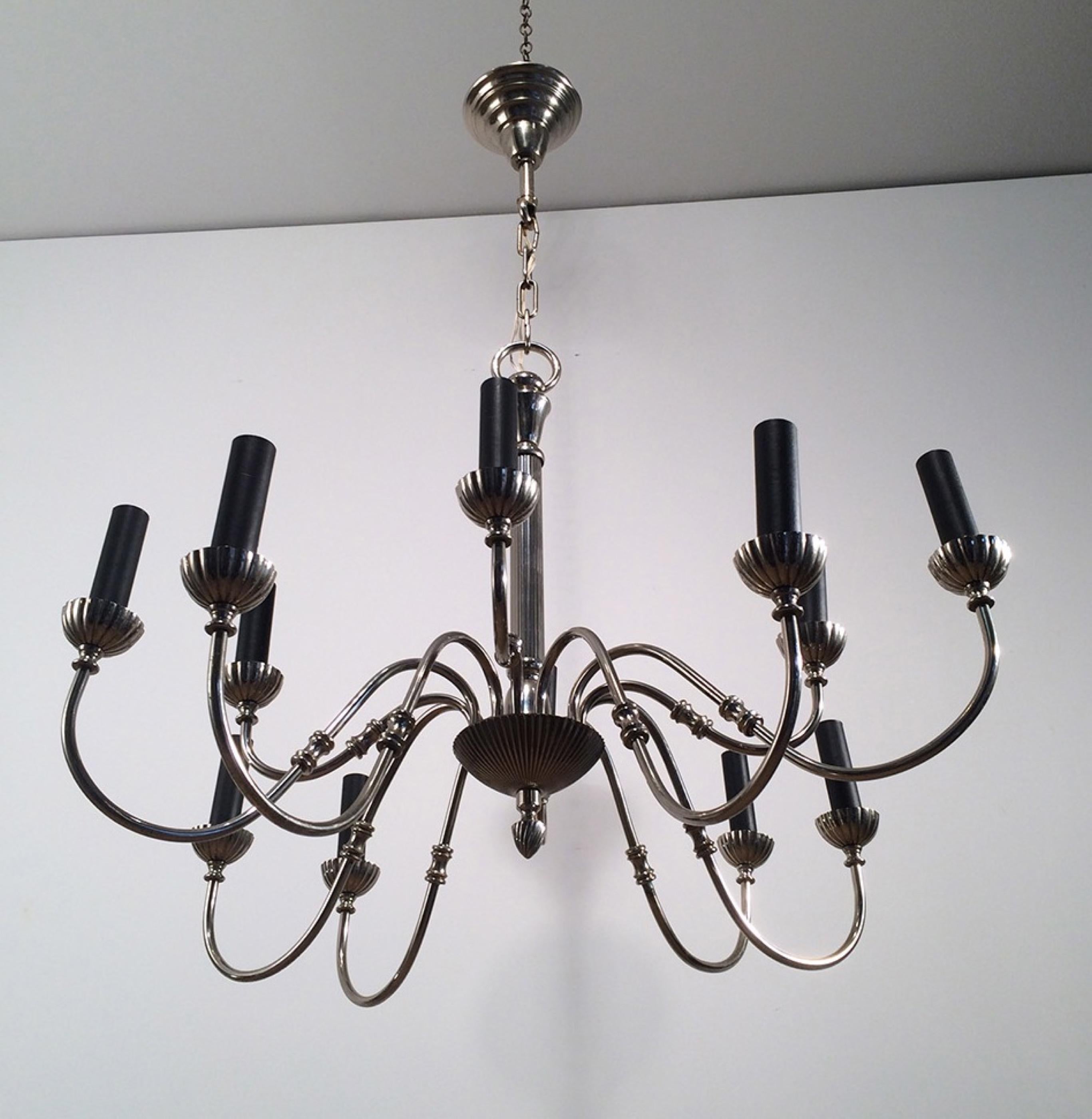 Silver Plated 12-Light Neoclassical Chandelier, circa 1940 For Sale 10