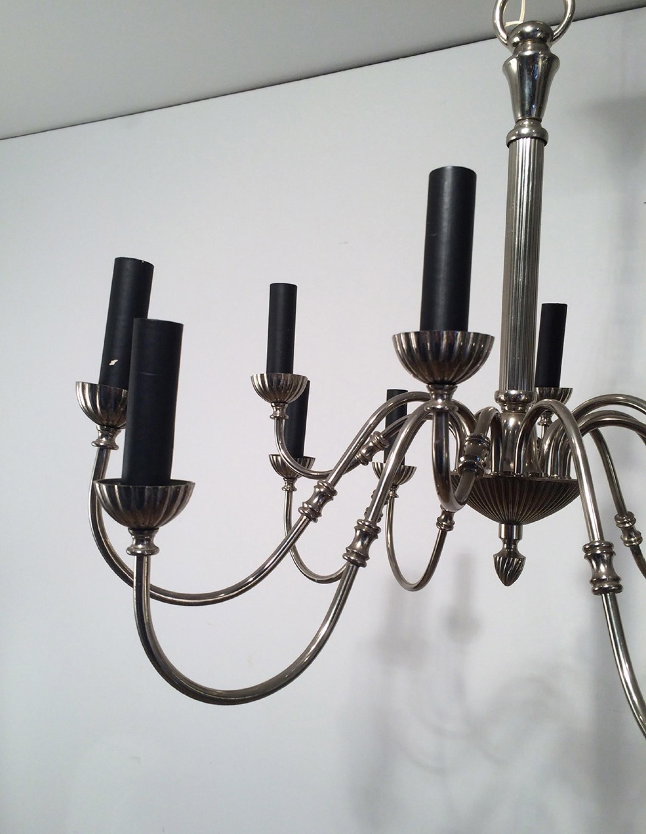 French Silver Plated 12-Light Neoclassical Chandelier, circa 1940 For Sale
