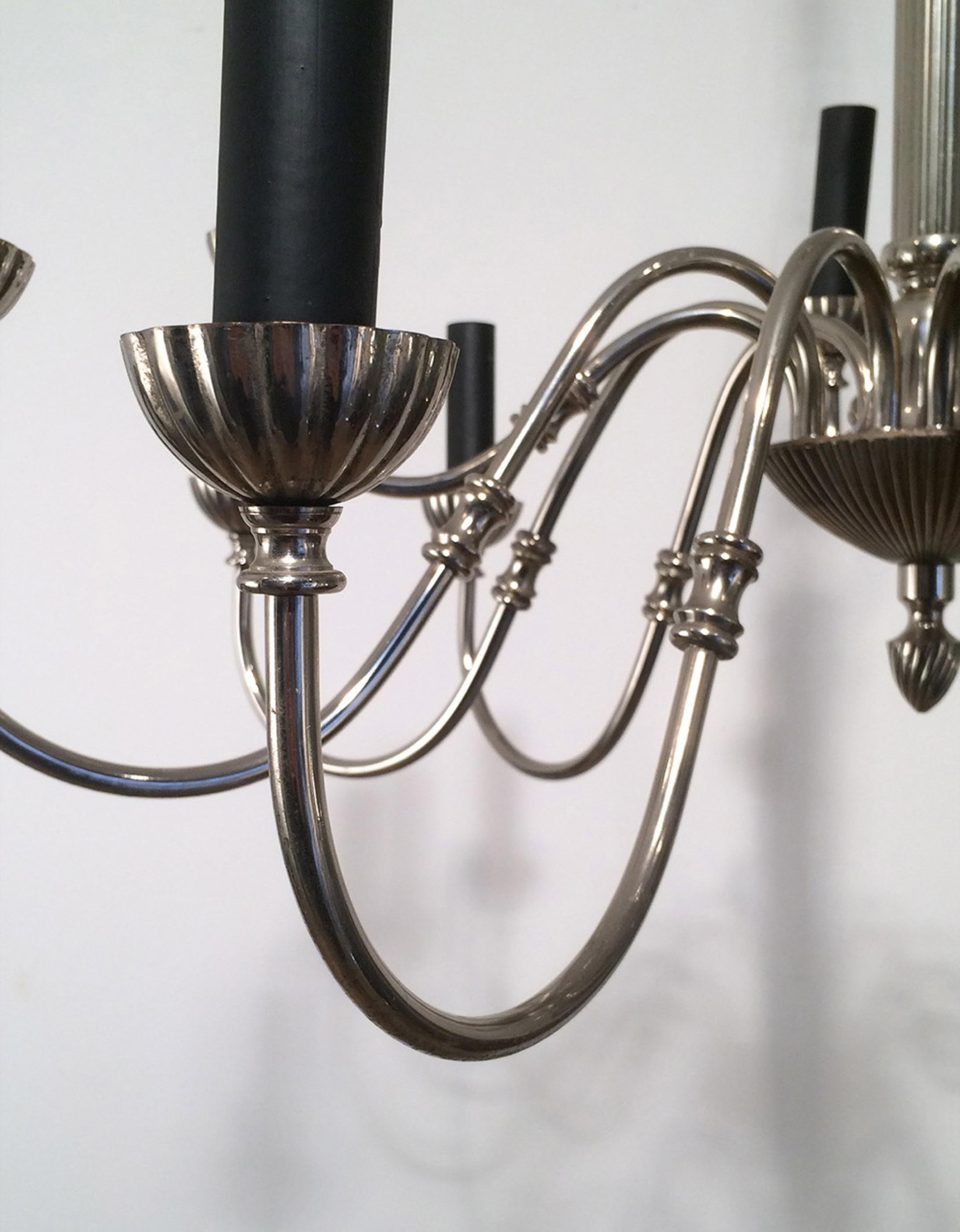 Mid-20th Century Silver Plated 12-Light Neoclassical Chandelier, circa 1940 For Sale