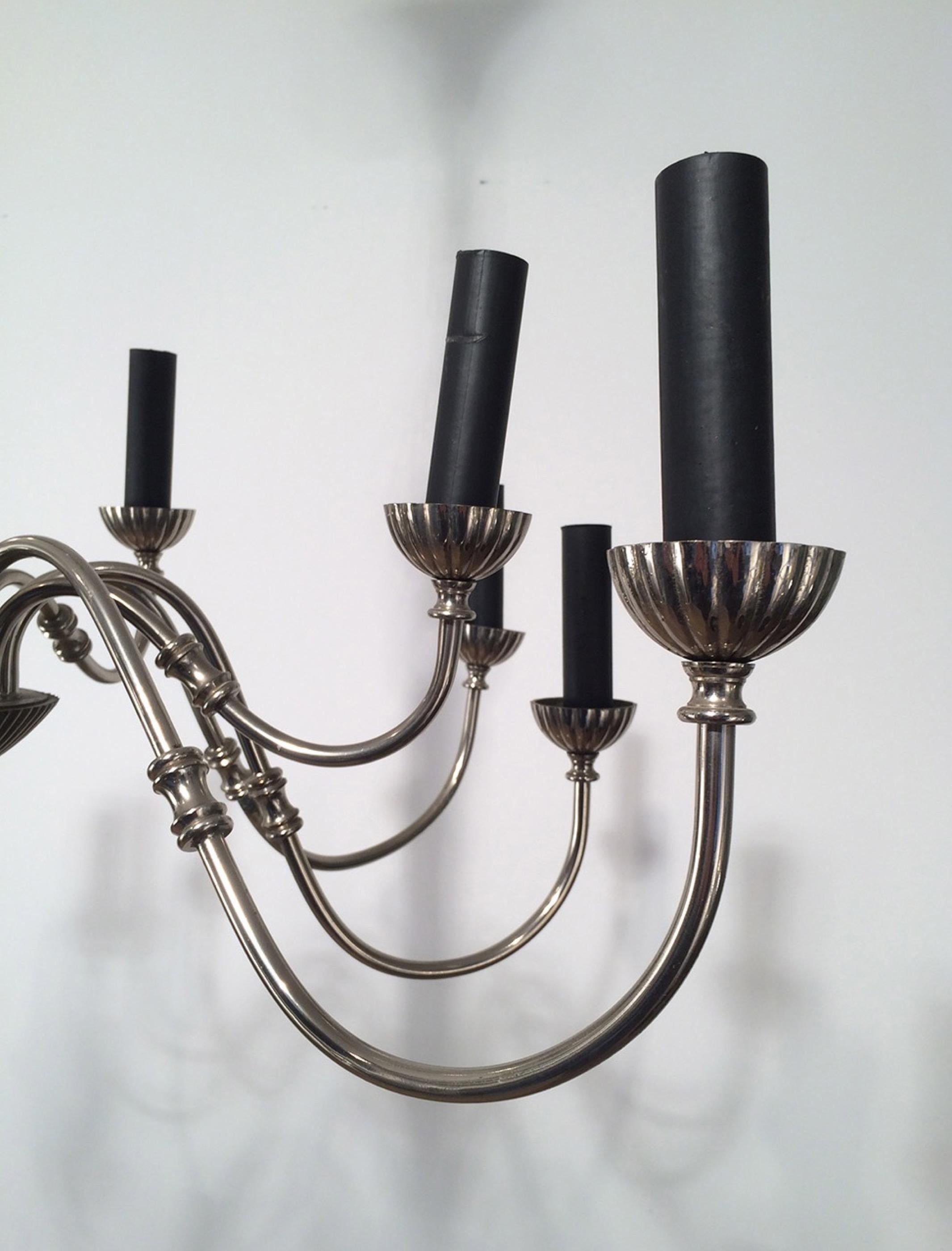 Silver Plated 12-Light Neoclassical Chandelier, circa 1940 For Sale 3
