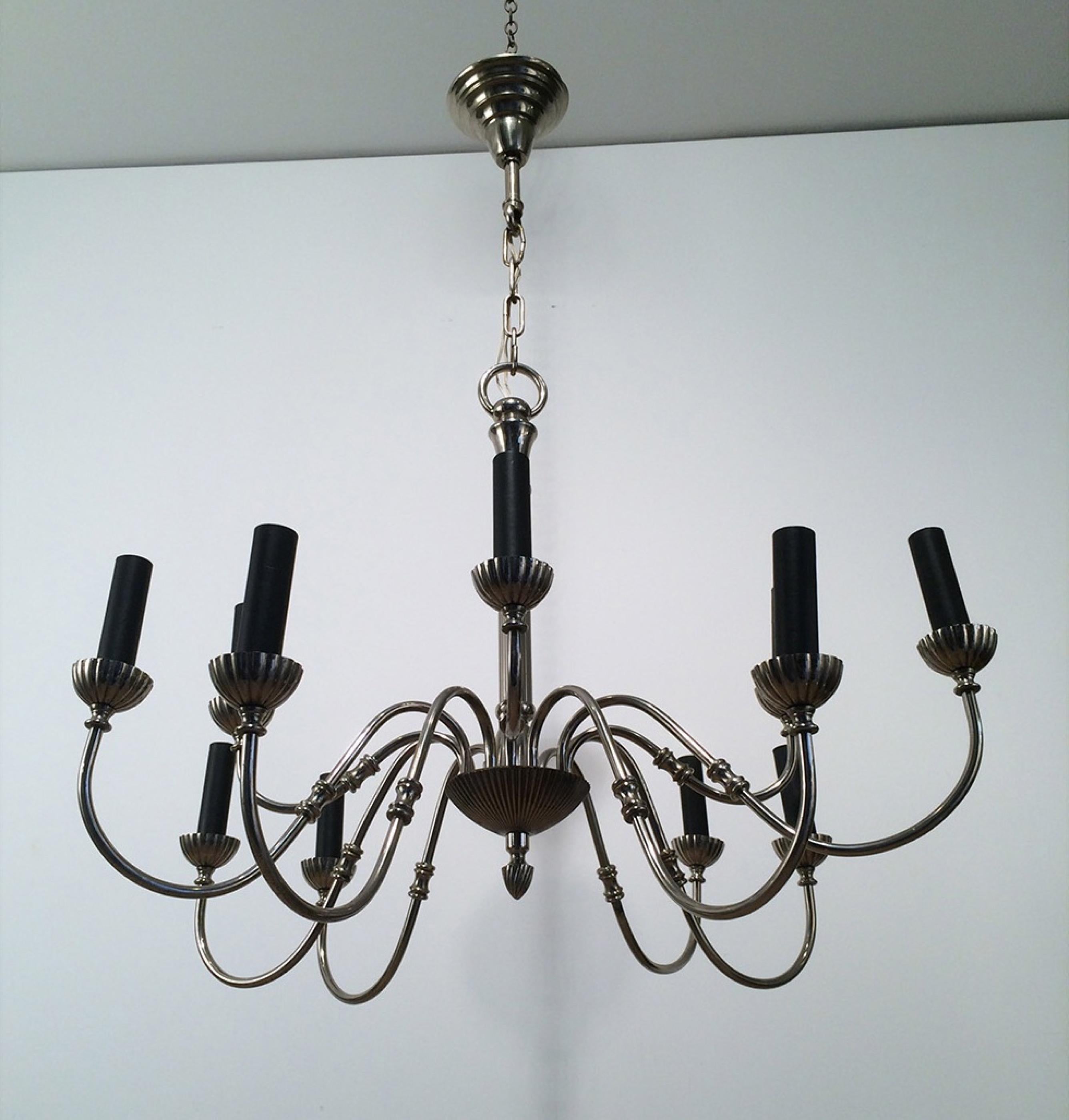 Silver Plated 12-Light Neoclassical Chandelier, circa 1940 For Sale 4