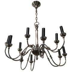 Silver Plated 12-Light Neoclassical Chandelier, circa 1940