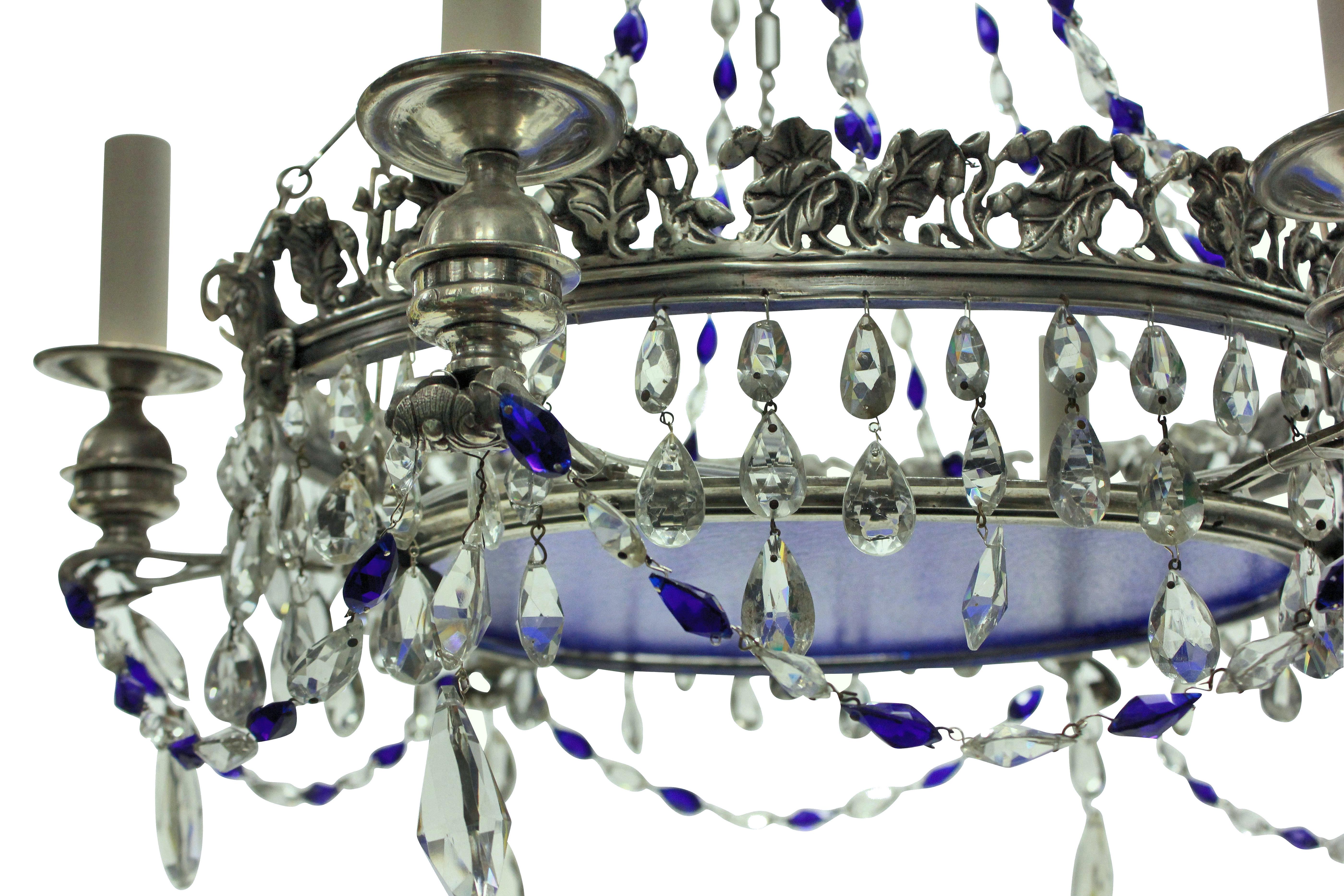 Brass Silver Plated 19th Century Russian Chandelier For Sale