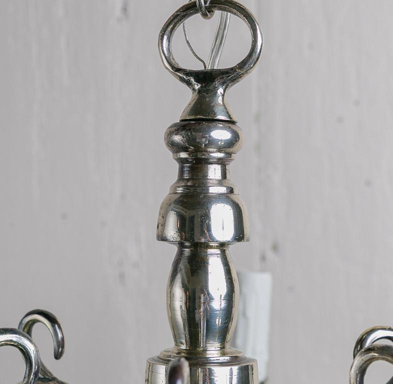 Cast Silver-Plated 6-Arm Chandelier in Simple, Classic Dutch Design