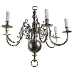 Antique Silver-Plated 6-Arm Chandelier in Simple, Classic Dutch Design