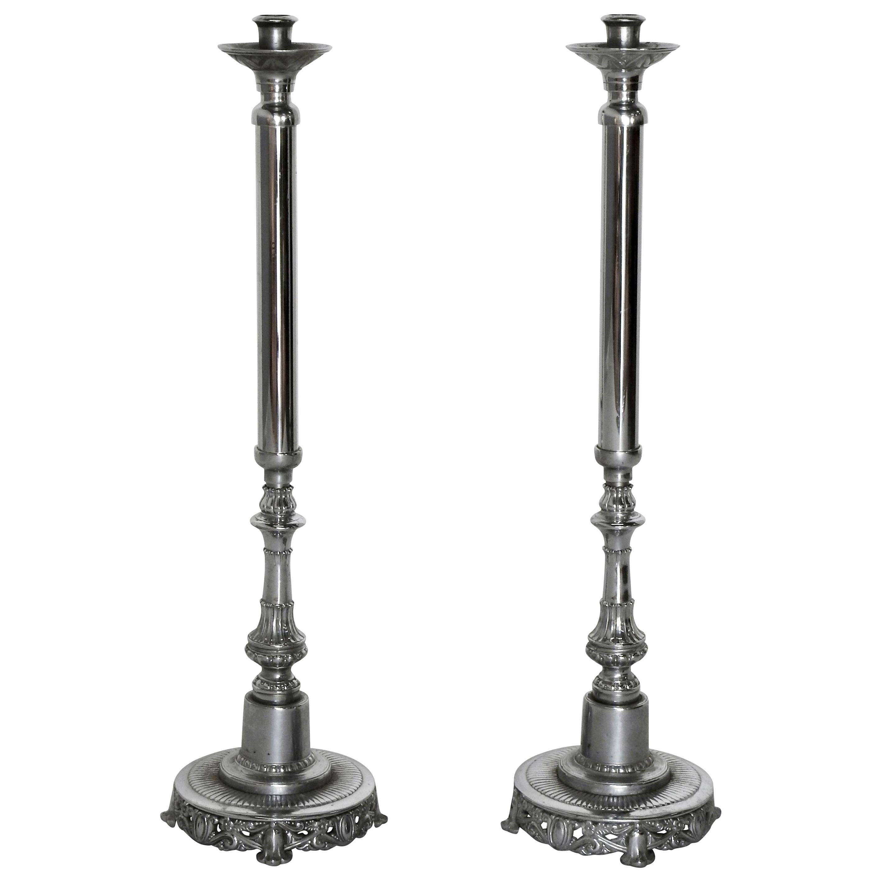 Silver Plated Altar Candlesticks, Pair For Sale