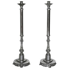 Silver Plated Altar Candlesticks, Pair