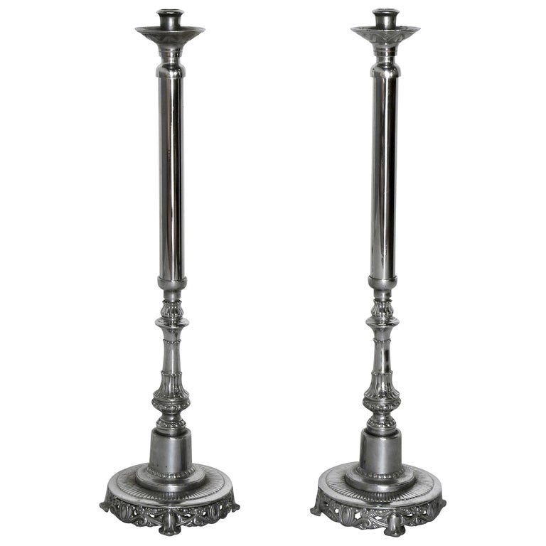 Silver Plated Altar Candlesticks, Pair For Sale at 1stDibs