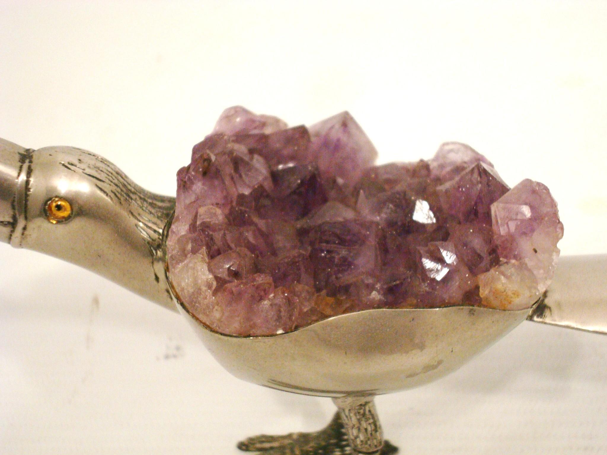 Uccello decorativo placcato in argento e ametista, Brasile, circa 1970 in vendita 2