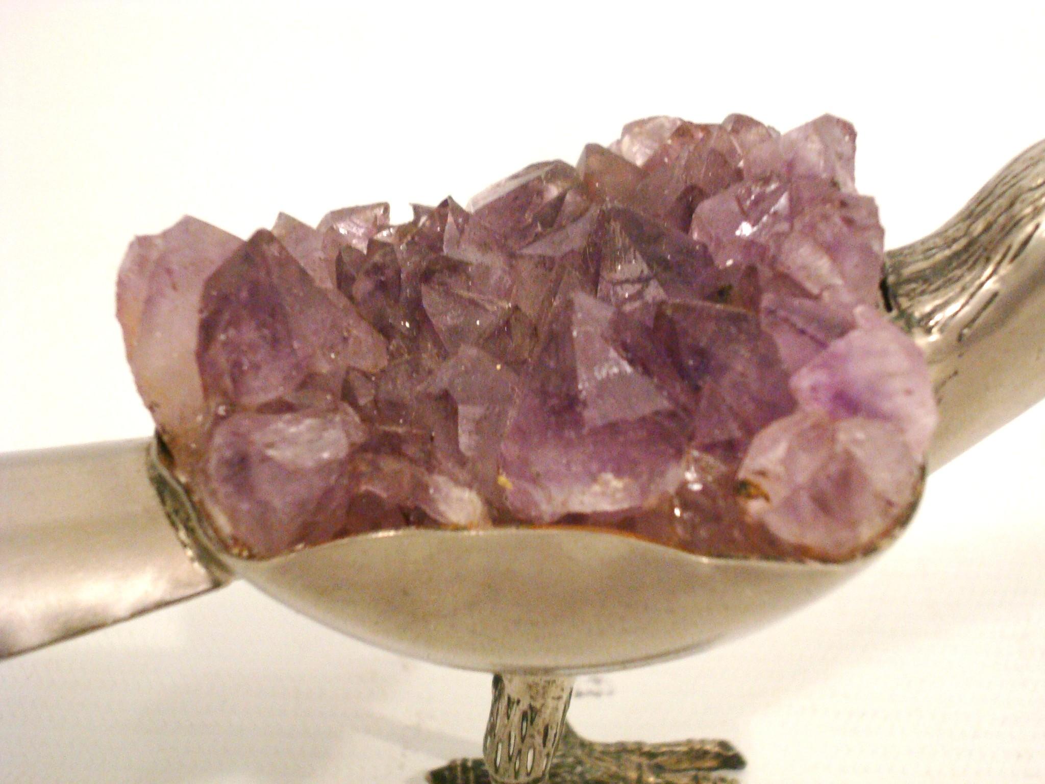 Uccello decorativo placcato in argento e ametista, Brasile, circa 1970 In condizioni buone in vendita a Buenos Aires, Olivos