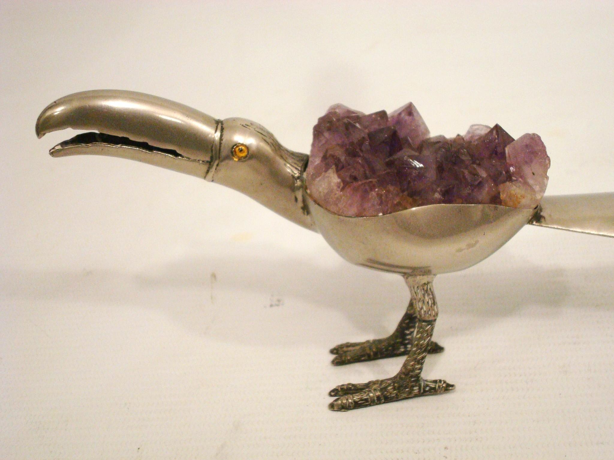 Uccello decorativo placcato in argento e ametista, Brasile, circa 1970 in vendita 1