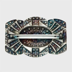 Silver Plated and Black Enamel Art Deco Style Brooch set with Crystals