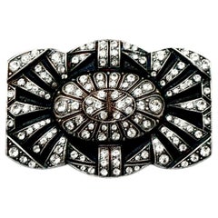 Silver Plated and Black Enamel Art Deco Style Brooch set with Crystals Silver Plated and Black Enamel Art Deco Style Brooch set with Crystals