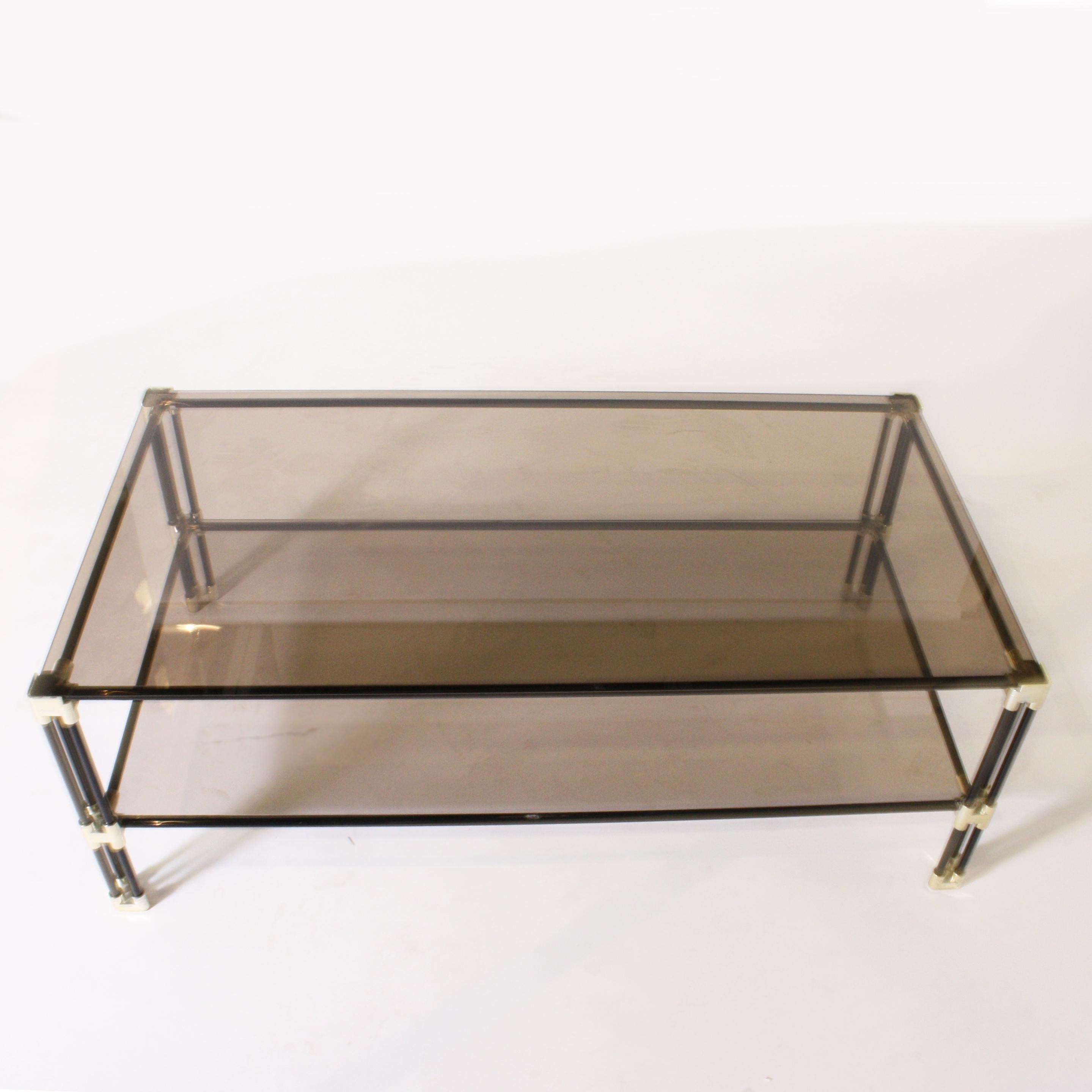 Silver Plated and Black Metal Coffee Table with Glass Tops, circa 1950 1