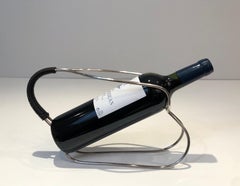 Silver Plated and Black Plastic Bottle Holder, French Work, Circa 1970