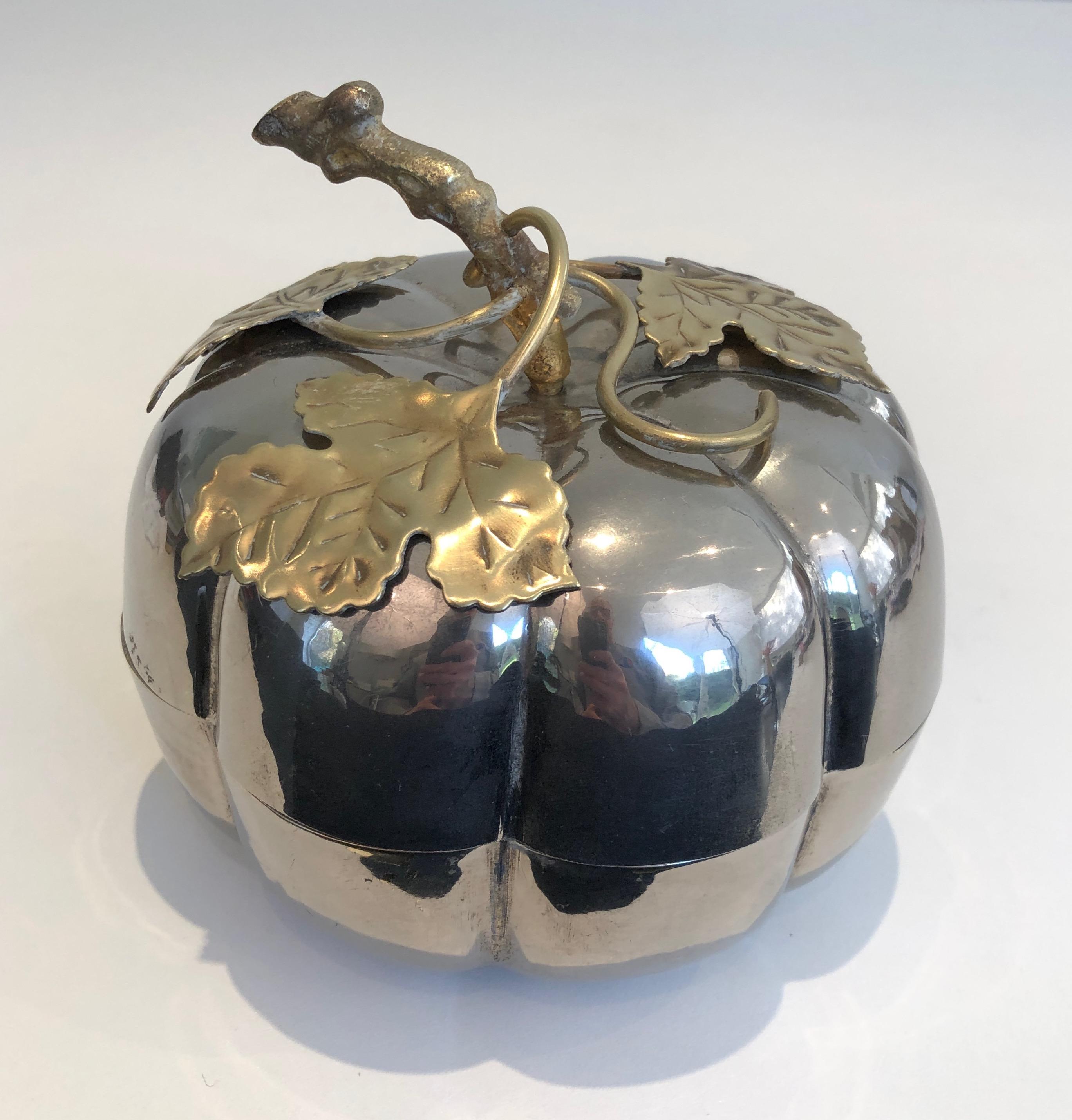 Silver Plated and Brass Pumpkin Ice Bucket, French, Marked Gallia, Circa 1970 For Sale 7